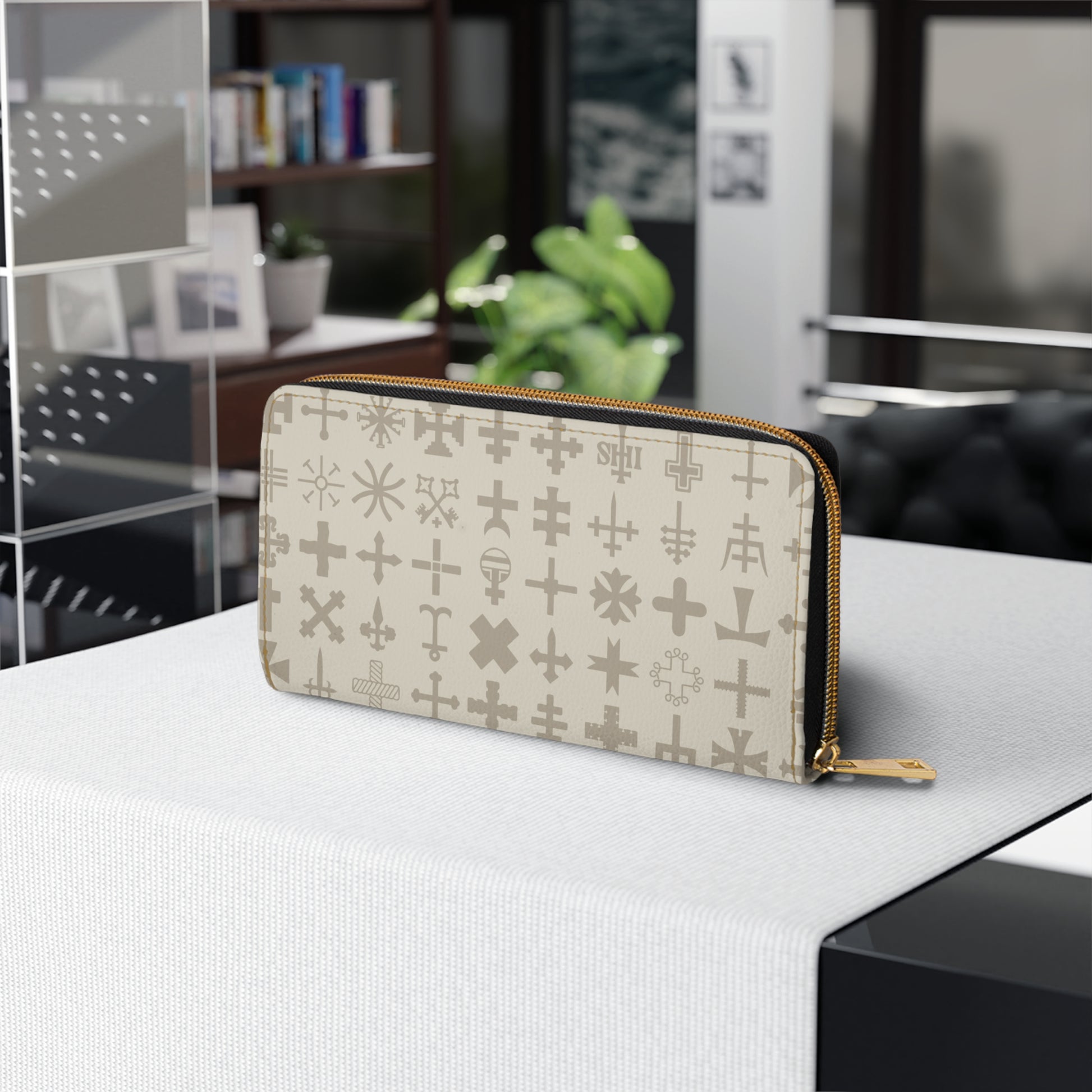 Stylish Cross Print Zipper Wallet | Elegant Storage for Essentials, Minimalist Wallet, Unique Gift, Everyday Use, Travel Accessory