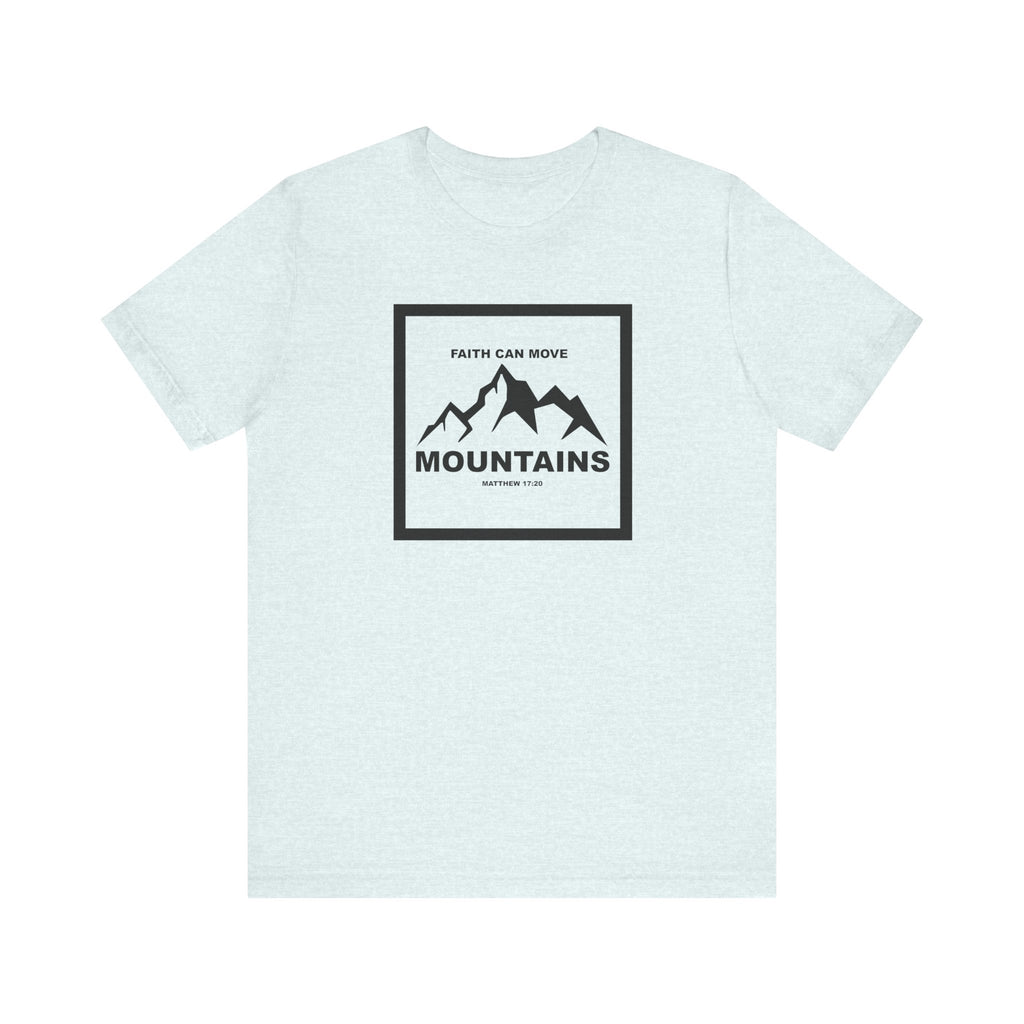 Christian Shirt Bible Verse T-Shirt Religious Outfit Jesus Shirt Inspirational Mountain Graphic Tee  Scripture Bible Verse "Faith Can Move Mountains" Tee For Her Him Gift