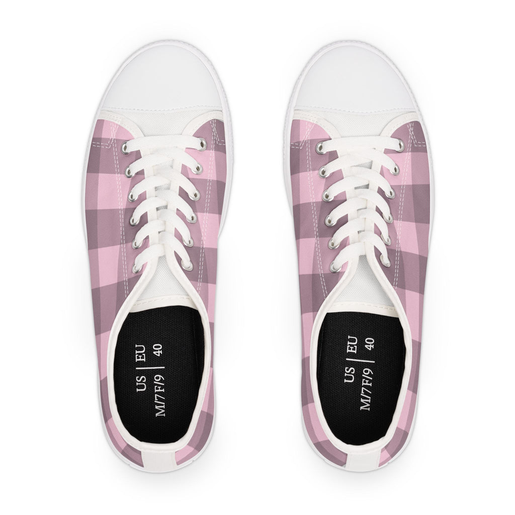 Chic Pink Plaid Women's Low Top Sneakers Stylish Everyday Footwear Chic Pink Plaid Low Top Sneakers for Women, Casual Wear Shoes, Boho Style Footwear, Perfect for Spring Outings, Retro Sneaker Trends. Limited stock available.
