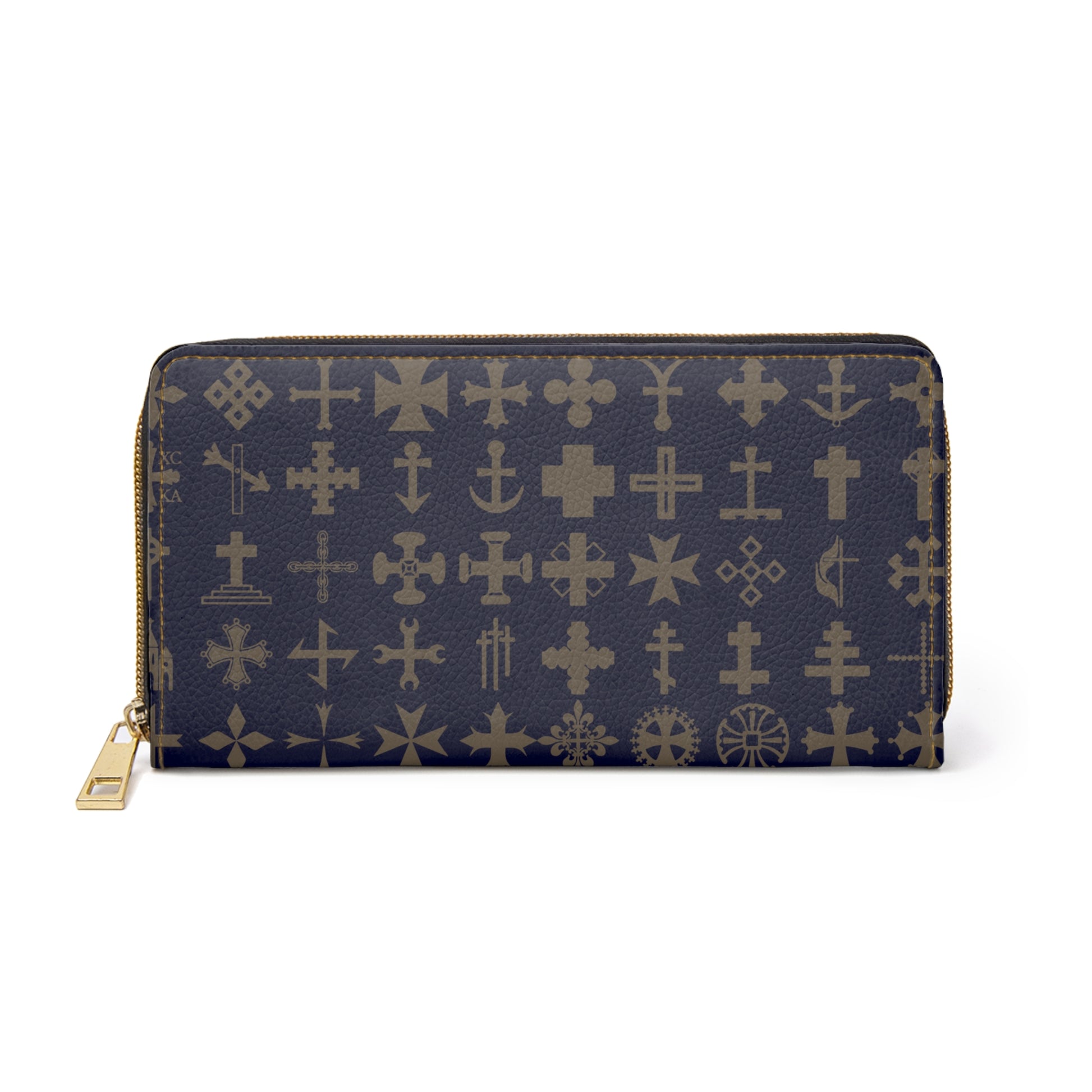 Stylish Navy Blue Cross Zipper Wallet | Elegant Cross Pattern Organizer, Travel Accessory, Gift for Her Fashionable Purse Holiday Essential