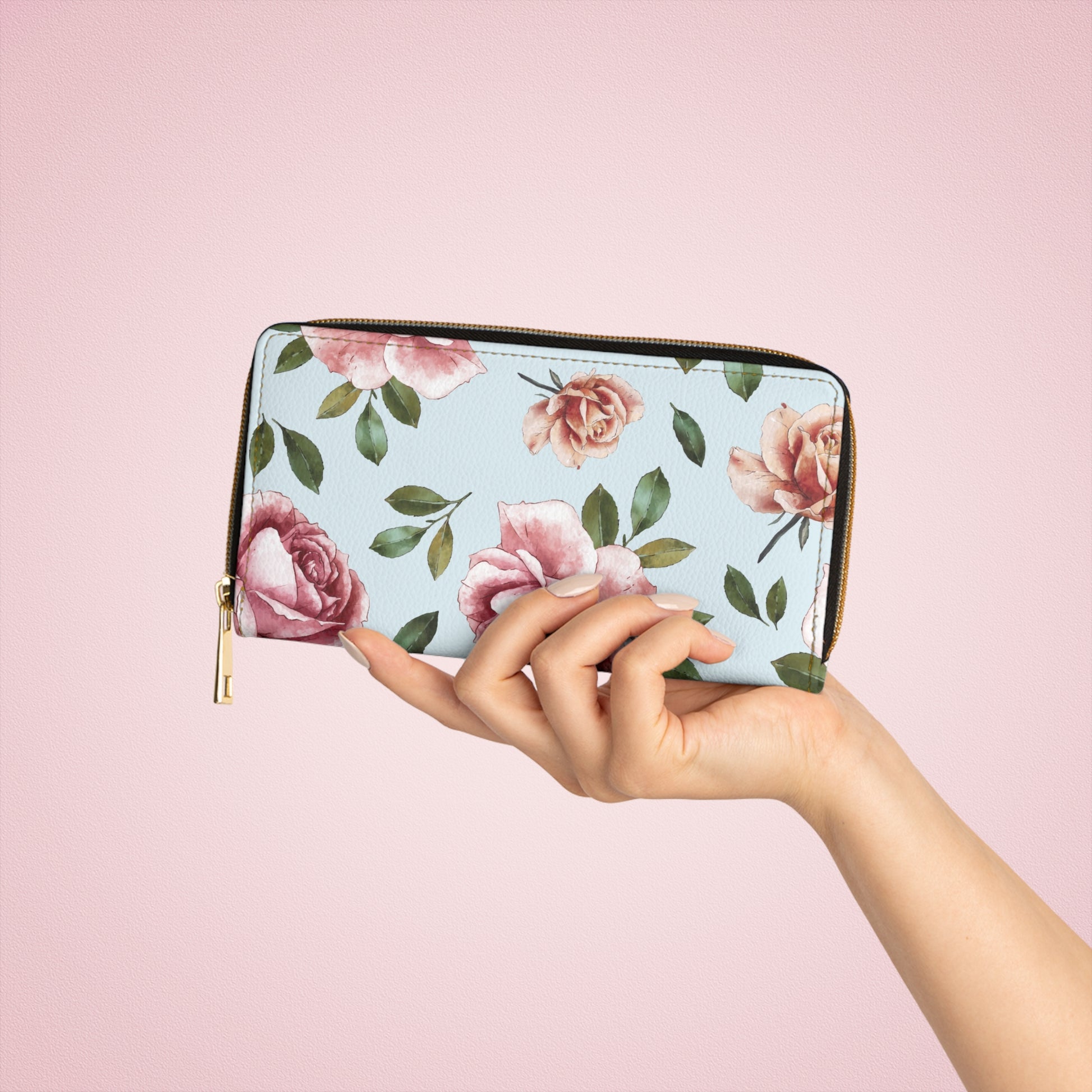 Rose Floral Zipper Wallet Elegant Rose Print Purse for Women Stylish Coin Holder, Gift for Her Mothers Day Birthday