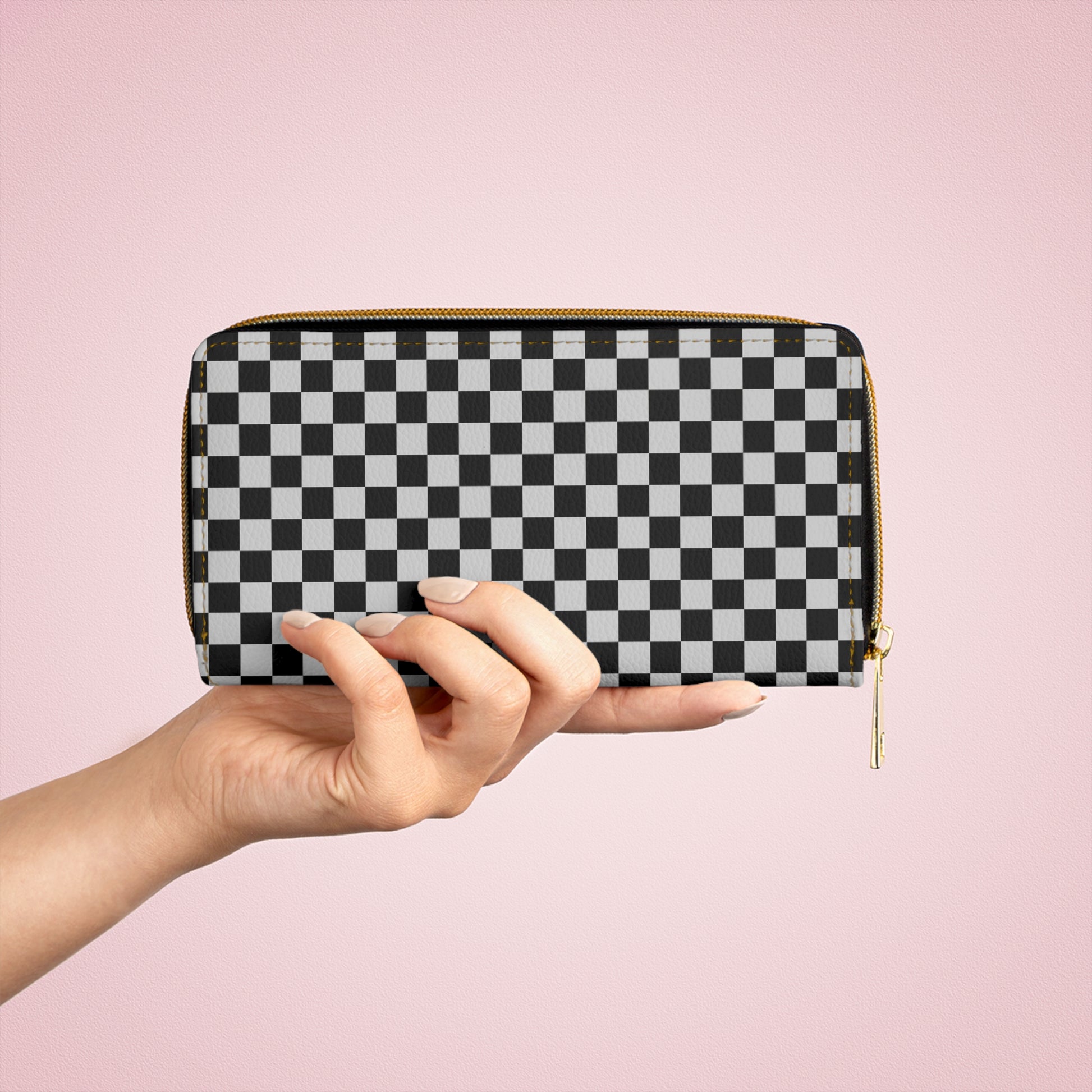 Chic Black Checker Zipper Wallet, Stylish Wallet for Everyday Use, Unique Gift for Birthdays, Fashionable Accessory, Travel Organizer