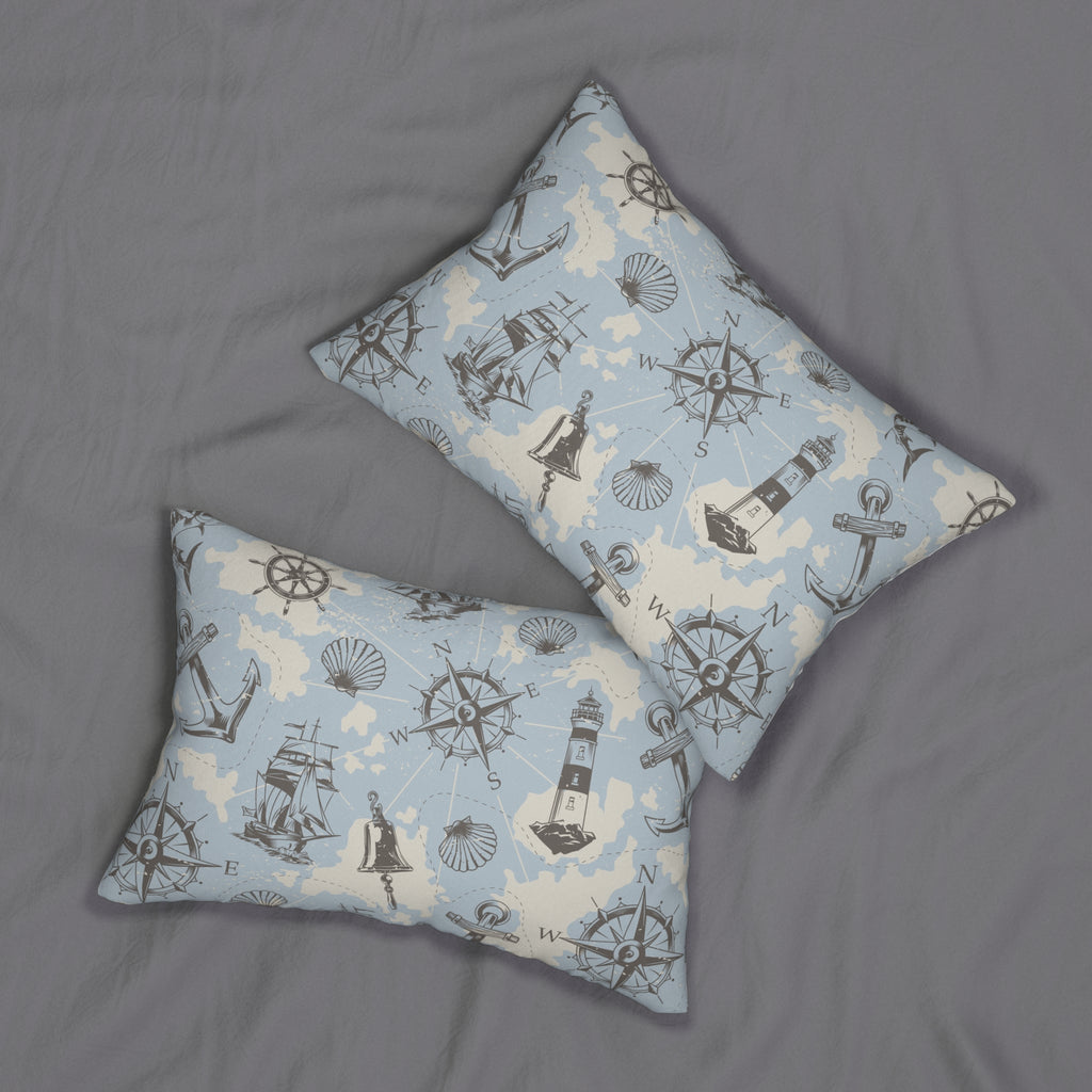Nautical Spun Polyester Lumbar Pillow, Coastal Decor, Lighthouse & Anchor Design, Perfect for Home or Boat, Gift for Sailors, Summer Vibes