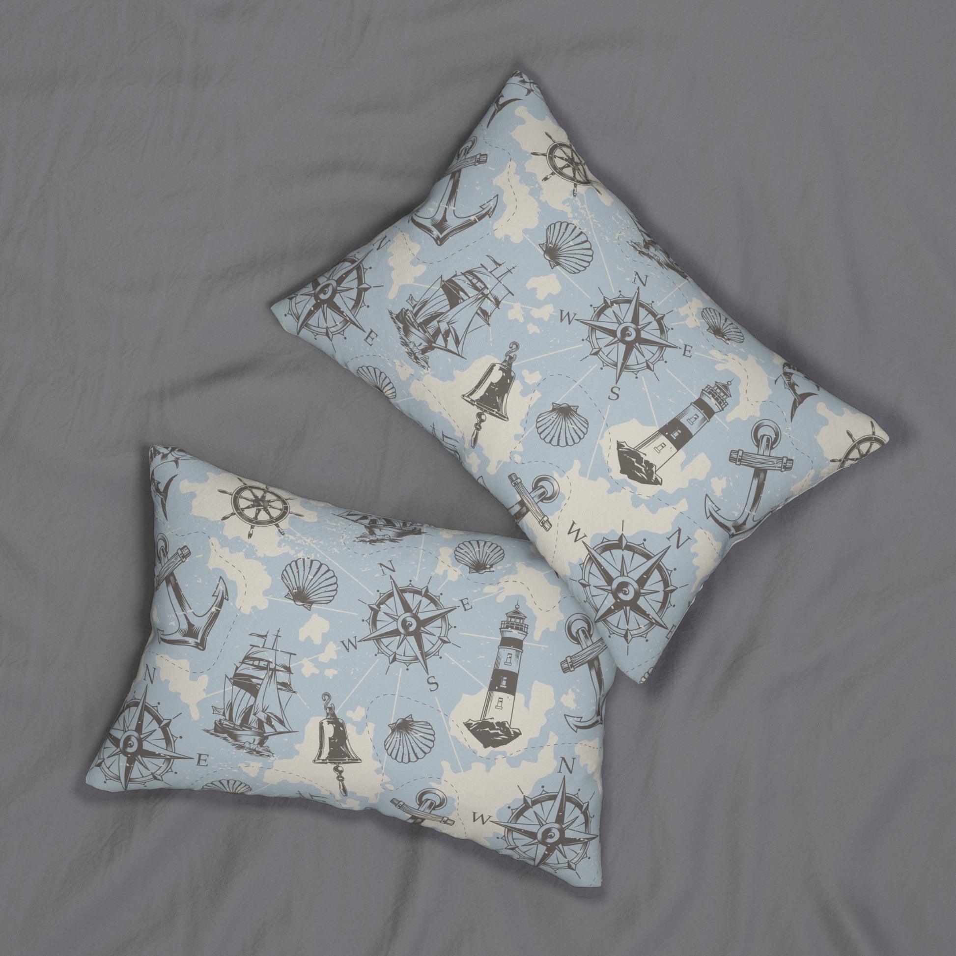 Nautical Spun Polyester Lumbar Pillow, Coastal Decor, Lighthouse & Anchor Design, Perfect for Home or Boat, Gift for Sailors, Summer Vibes