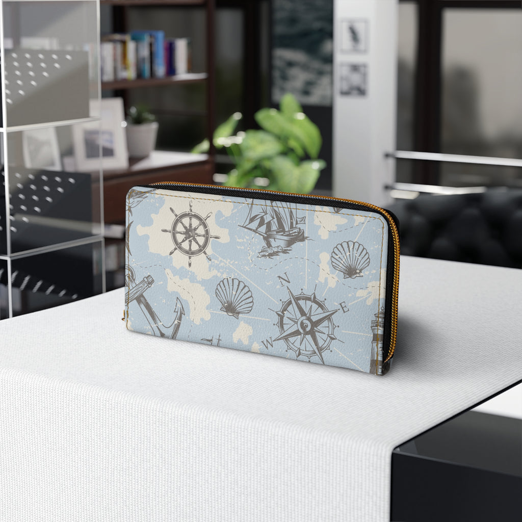 Sailor's Compass Zipper Wallet | Nautical Travel Accessory, Gift for Sailors, Ocean Lovers, Birthday Present, Maritime Style