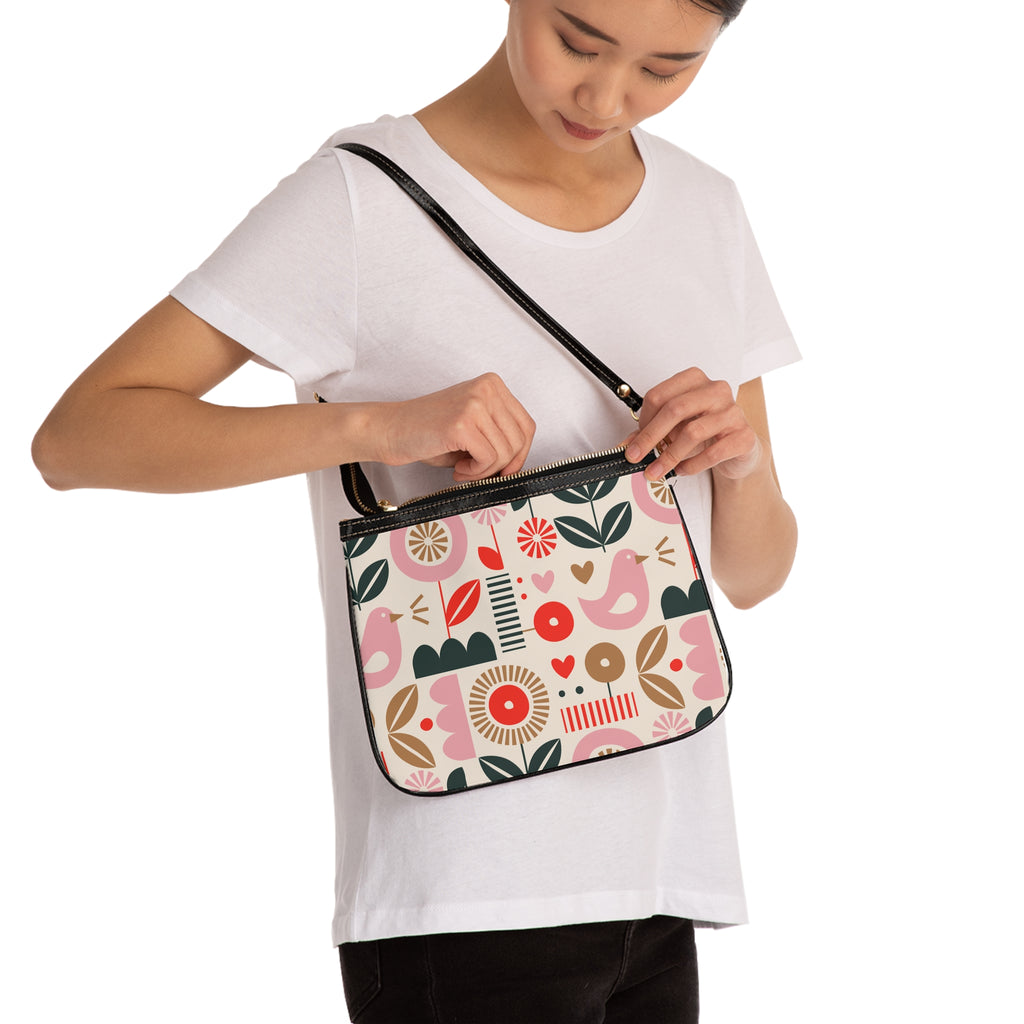 Colorful Spring Pink Floral Pattern Small Shoulder Bag - Cute Purse for Everyday, Summer Outings, Eco-Friendly Gift, Stylish Accessory