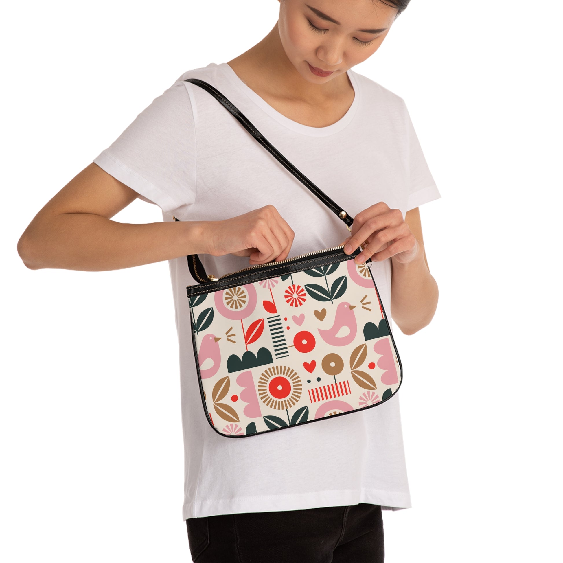 Colorful Spring Pink Floral Pattern Small Shoulder Bag - Cute Purse for Everyday, Summer Outings, Eco-Friendly Gift, Stylish Accessory