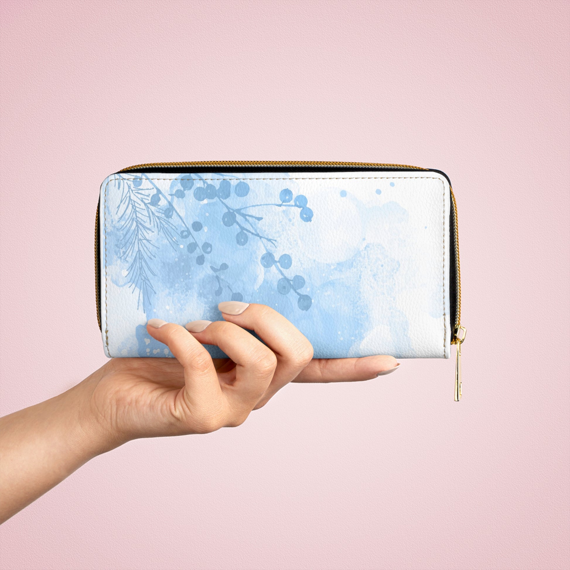 Watercolor Blue Zipper Wallet, Stylish Purse for Fashion Lovers, Ideal for Gifts, Travel, Everyday Use, Womens Accessories