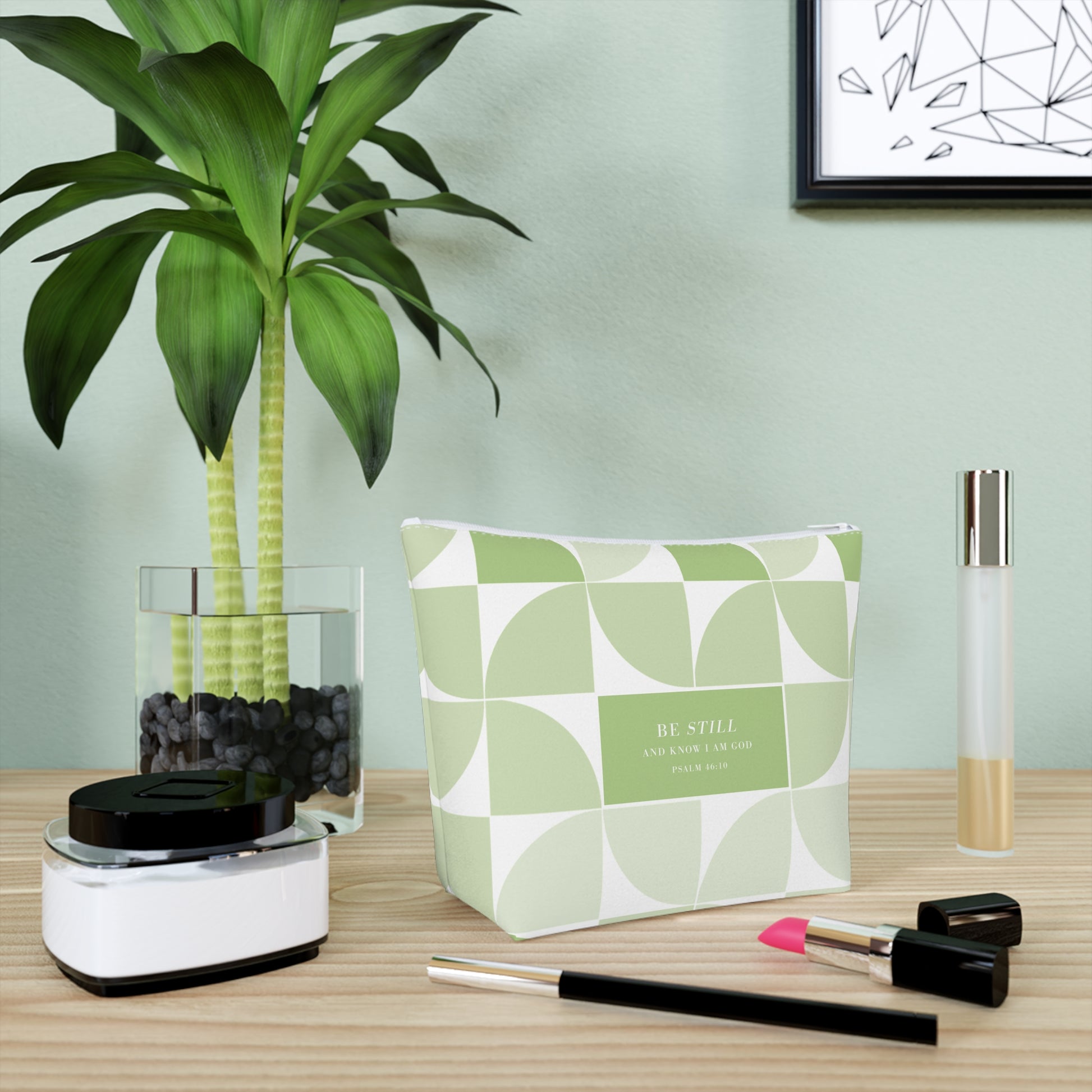 be Still Scripture Spring Pattern Cosmetic Bag Modern Design Christian Travel Case Gift For Women Christian Purse Cosmetic Gift Bag