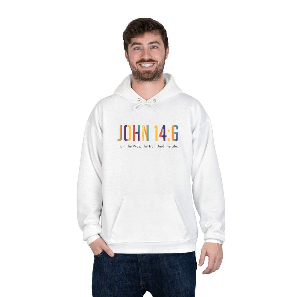 Faith Inspired Unisex EcoSmart Hoodie John 14:6 Inspirational Sweatshirt For Christian Men Women Bible Verse I Am The Way And The Truth for Gift Mom Dad Hooded Sweatshirt Apparel