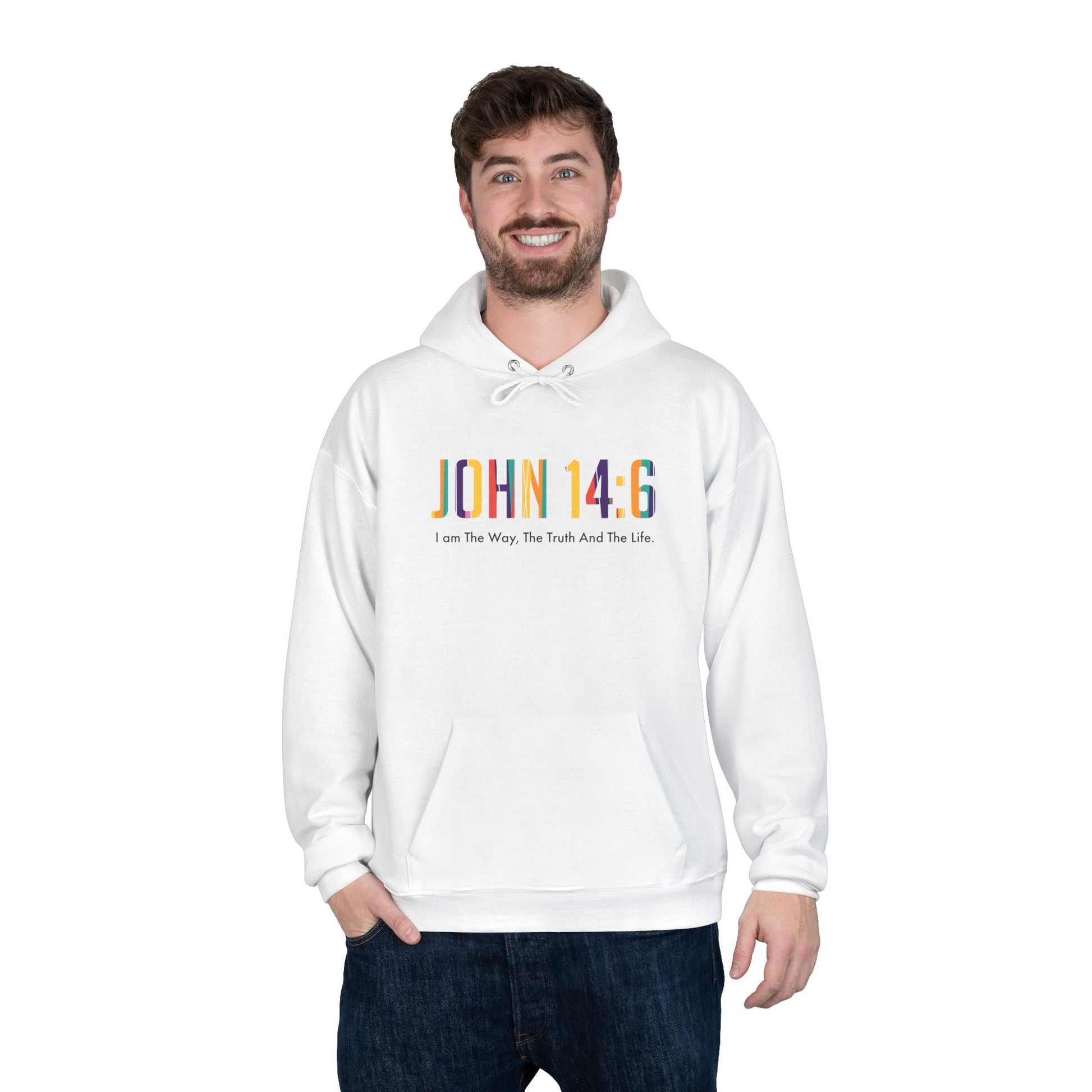 Faith Inspired Unisex EcoSmart Hoodie John 14:6 Inspirational Sweatshirt For Christian Men Women Bible Verse I Am The Way And The Truth for Gift Mom Dad Hooded Sweatshirt Apparel
