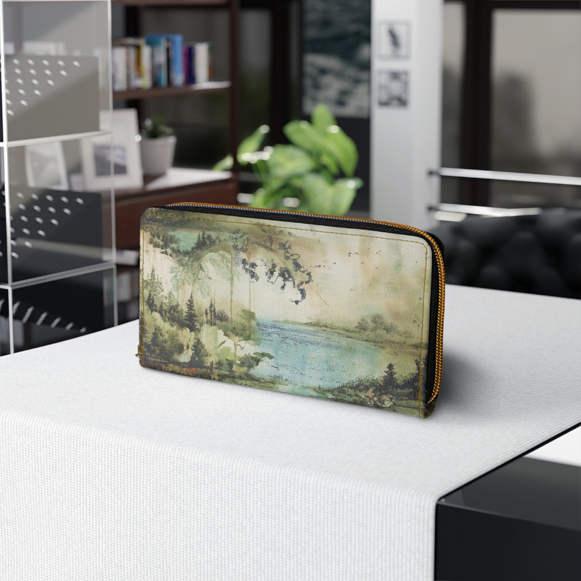 Artistic Watercolor Zipper Wallet Nature Inspired Design, Perfect Gift for Nature Lovers Travel Companion, Functional Accessory, Eco-Friendly