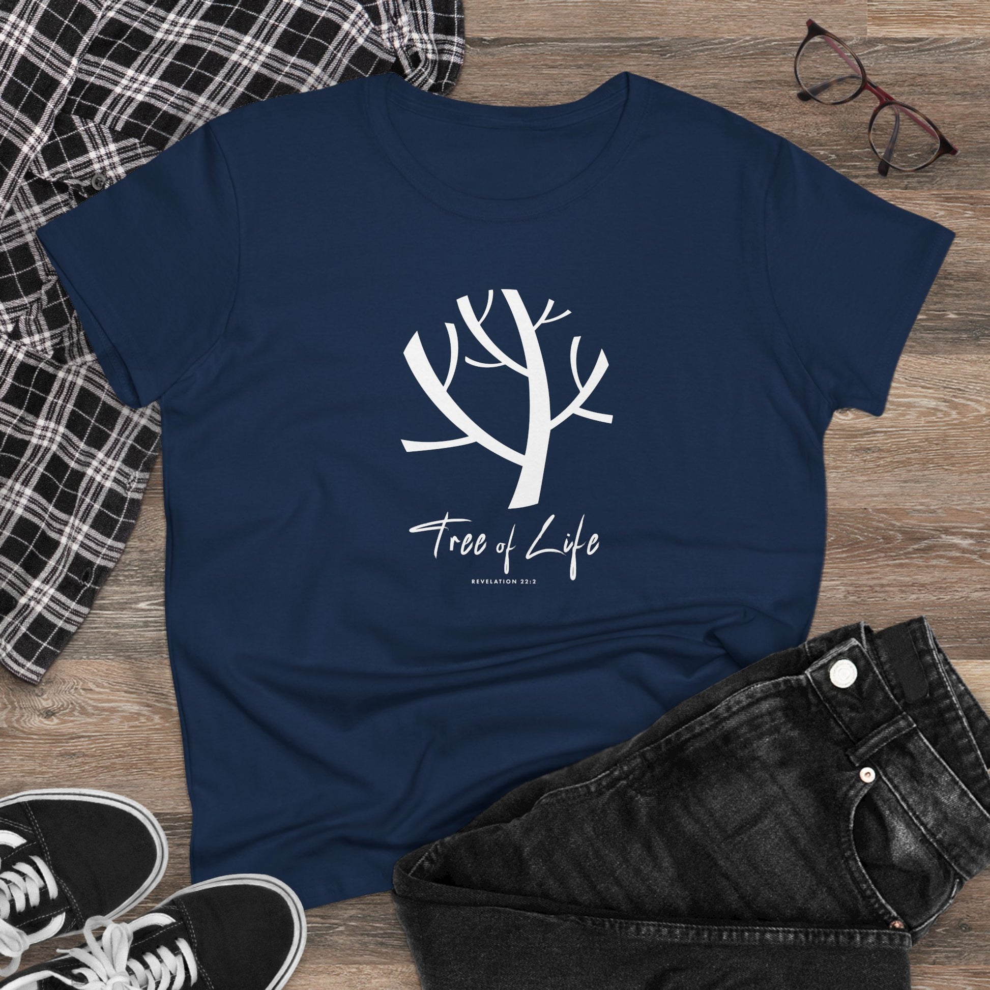 Women's Midweight Cotton Tee Scripture Tree of Life Tee For Her Religious Tshirt Birthday Gift