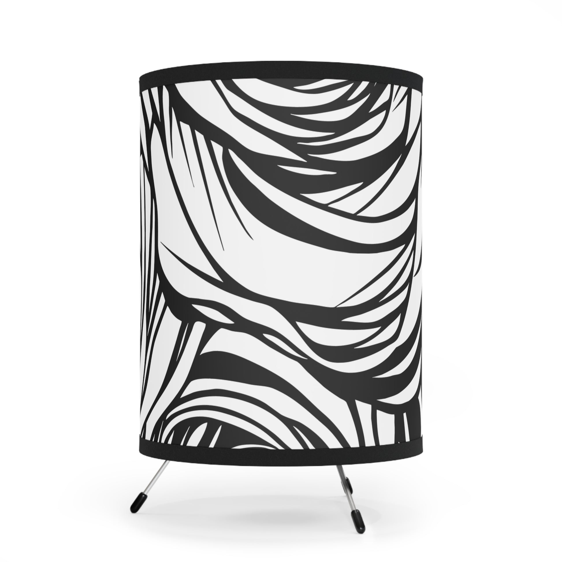 Modern Black and White Rose Pattern Tripod Floor Lamp with High-Res Artistic Shade Black and white floor lamp, rose pattern lamp, tripod lamp, artistic shade lighting, modern home decor, elegant floor lamp, statement lighting.