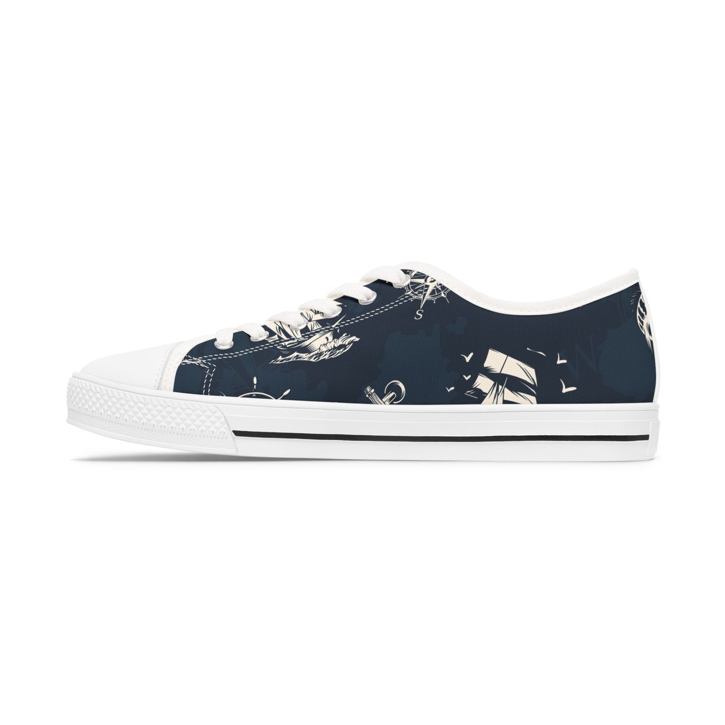 Nautical Print Casual Footwear Sailor's Shoes Ocean-Themed Accessor Gifts for Sea Lovers, Boating Essentials Stylish Women's Low Top Sneakers Trendy Casual Sneakers. Limited stock available.