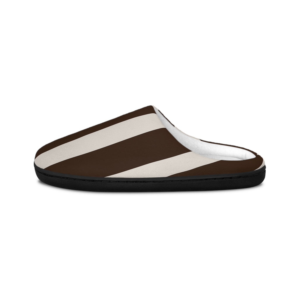 Cozy Women's Indoor Slippers - Stylish Brown Striped Design , soft plush slippers, fashionable loungewear, warm winter footwear