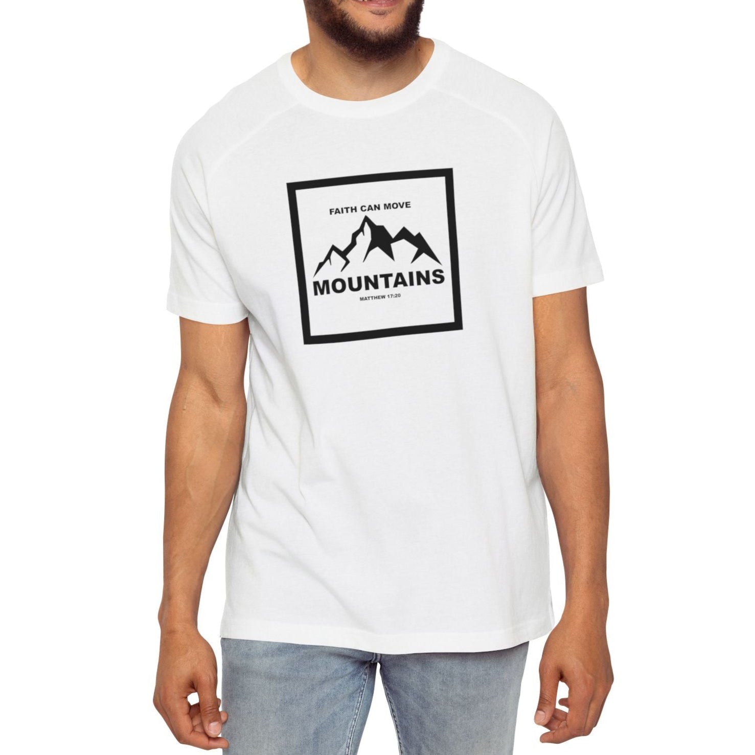 Men's Raglan T-Shirt Religious Faith Can Move Mountains - Inspirational Graphic Tee Christian Tee Mom Dad Gift