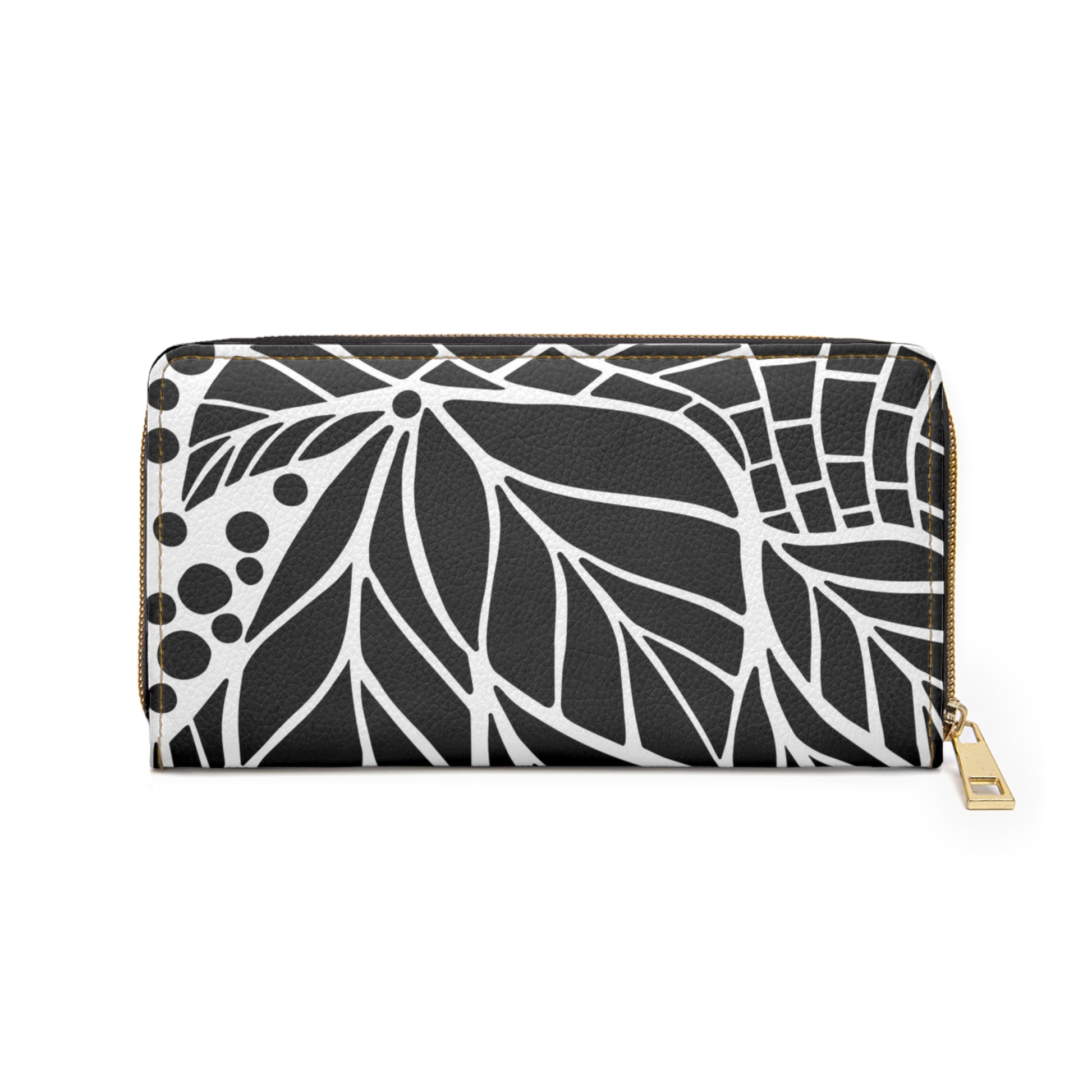 Chic Black & White Leaf Zipper Wallet, Stylish Clutch, Everyday Organizer, Gift for Her, Floral Fashion Accessory