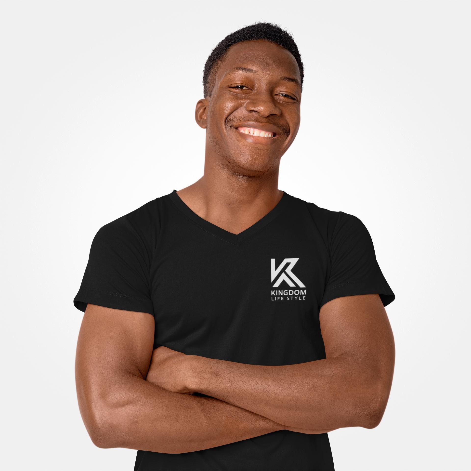 V Neck T-Shirt Graphic For Christian Men Kingdom Lifestyle Logo For Fitted Jesus Tee V Neck Short Sleeve Tee Christian Apparel Clothing