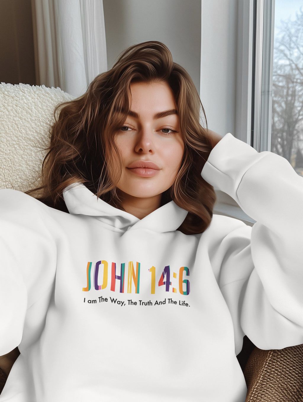 Faith Inspired Unisex EcoSmart Hoodie John 14:6 Inspirational Sweatshirt For Christian Men Women Bible Verse I Am The Way And The Truth for Gift Mom Dad Hooded Sweatshirt Apparel