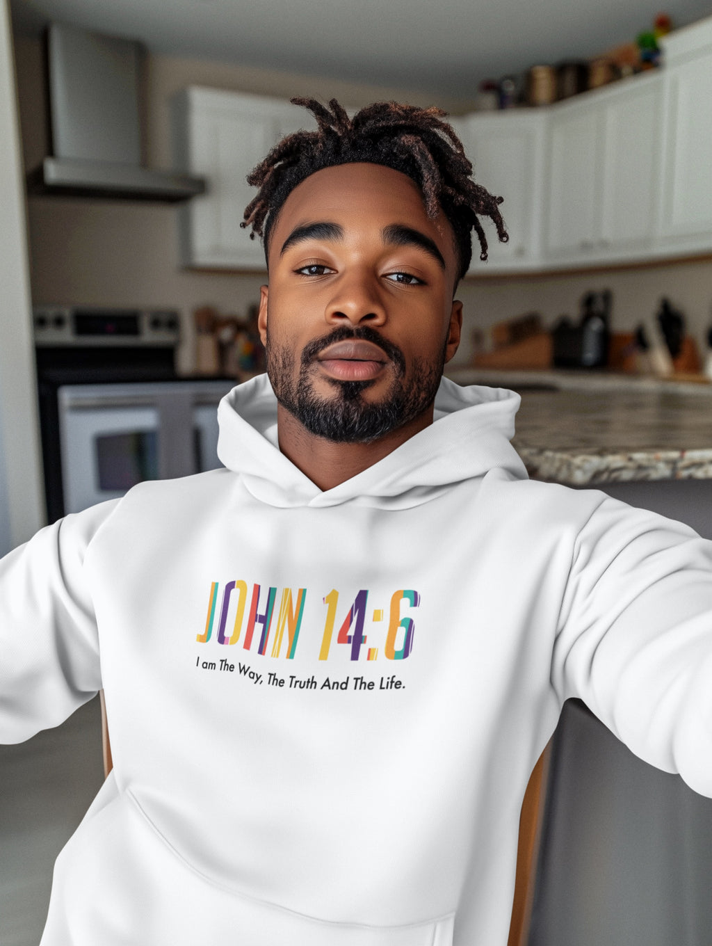 Faith Inspired Unisex EcoSmart Hoodie John 14:6 Inspirational Sweatshirt For Christian Men Women Bible Verse I Am The Way And The Truth for Gift Mom Dad Hooded Sweatshirt Apparel