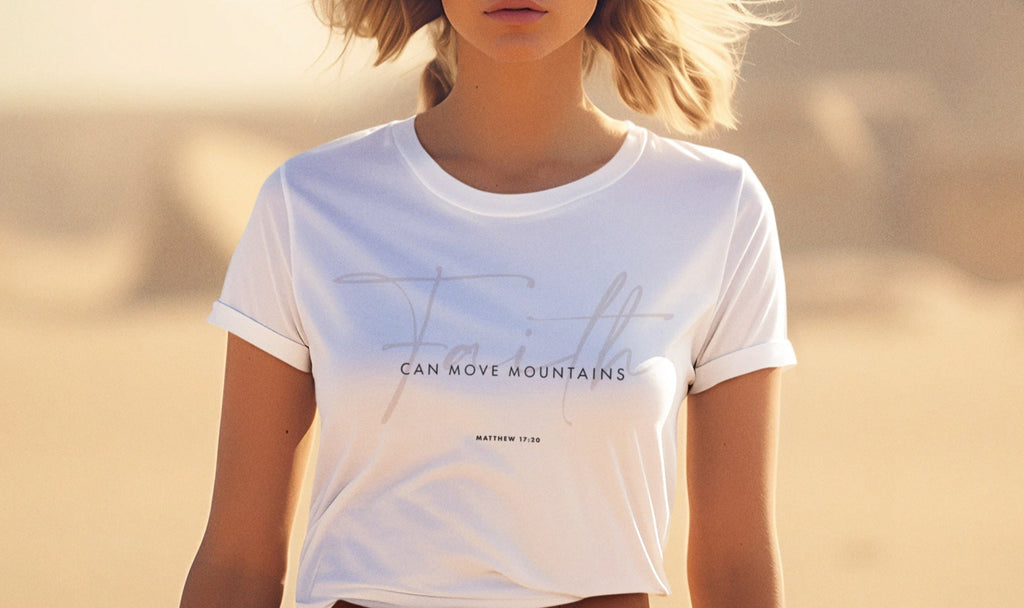 Faith Can Move Mountains Tee for Women Inspirational Quote Shirt for Christian Women or Gift