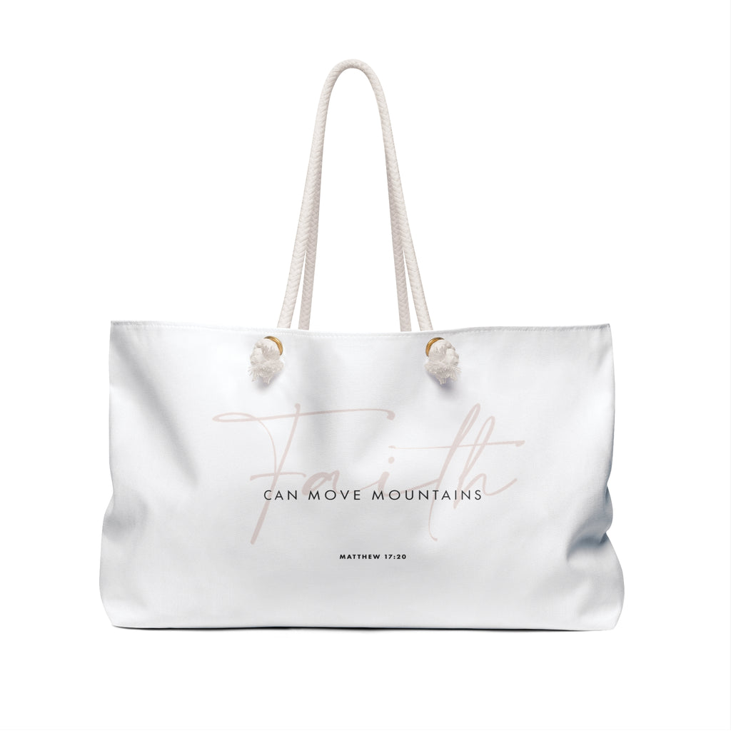 Faith-Inspired Weekender Bag  Travel Bag Religious qoute "Can Move Mountains" Gift for Women