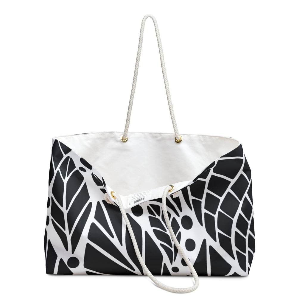 Chic Black & White Weekender Bag, Travel Tote, Beach Bag, Gym Bag, Floral Pattern Carryall, Perfect for Getaways