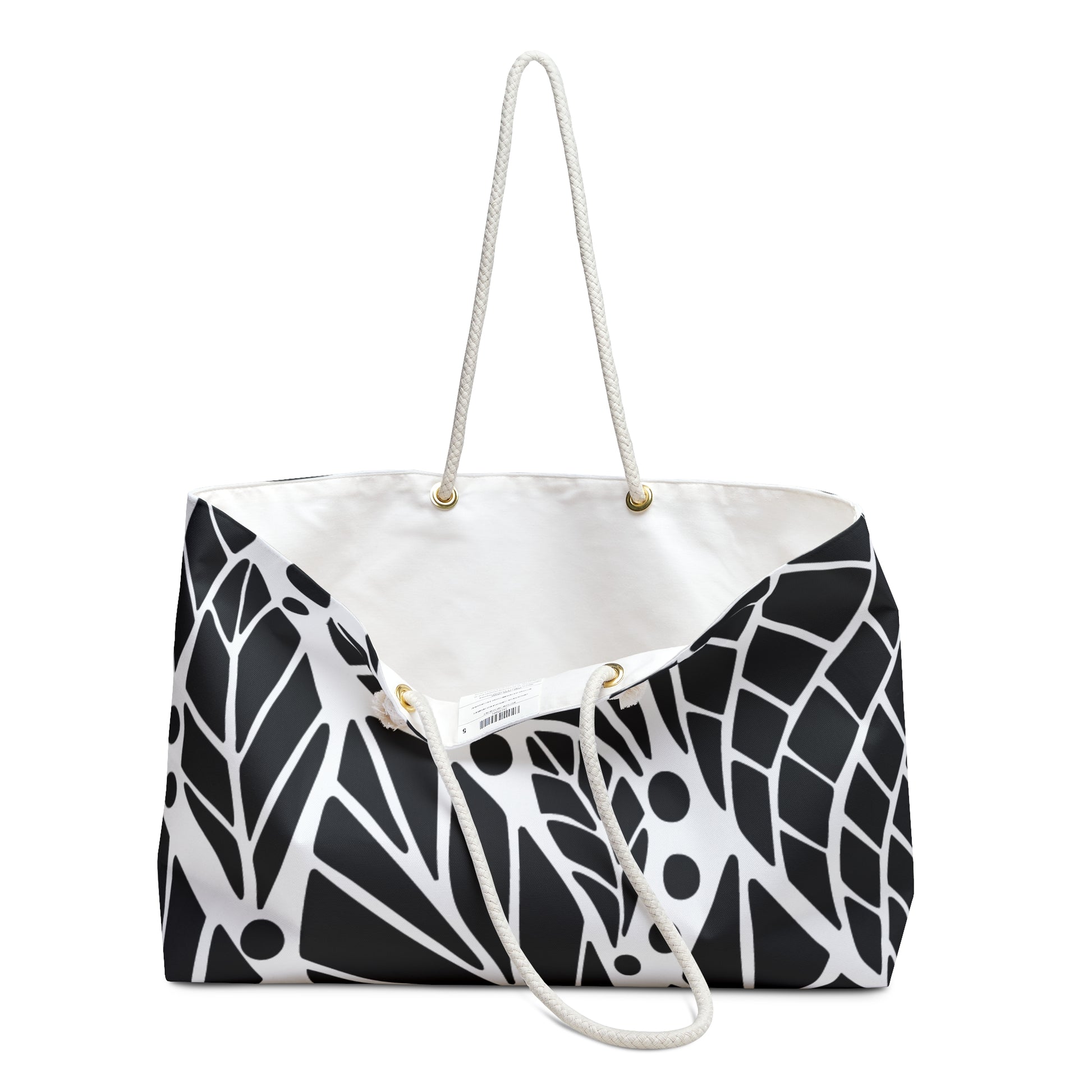 Chic Black & White Weekender Bag, Travel Tote, Beach Bag, Gym Bag, Floral Pattern Carryall, Perfect for Getaways
