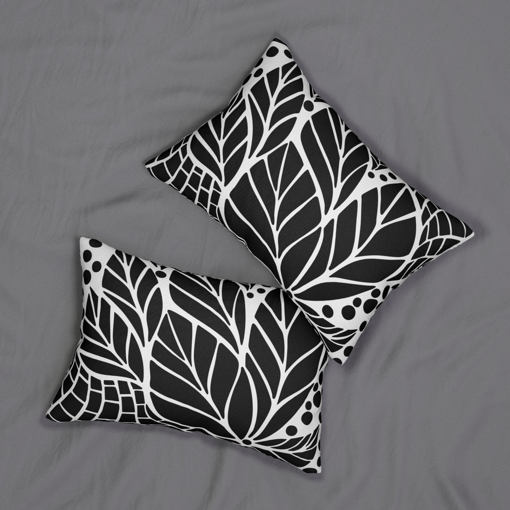 Modern Black and White Leaf Lumbar Pillow, Decorative Throw Pillow, Couch Cushion, Nature-Inspired Home Decor, Chic Accent