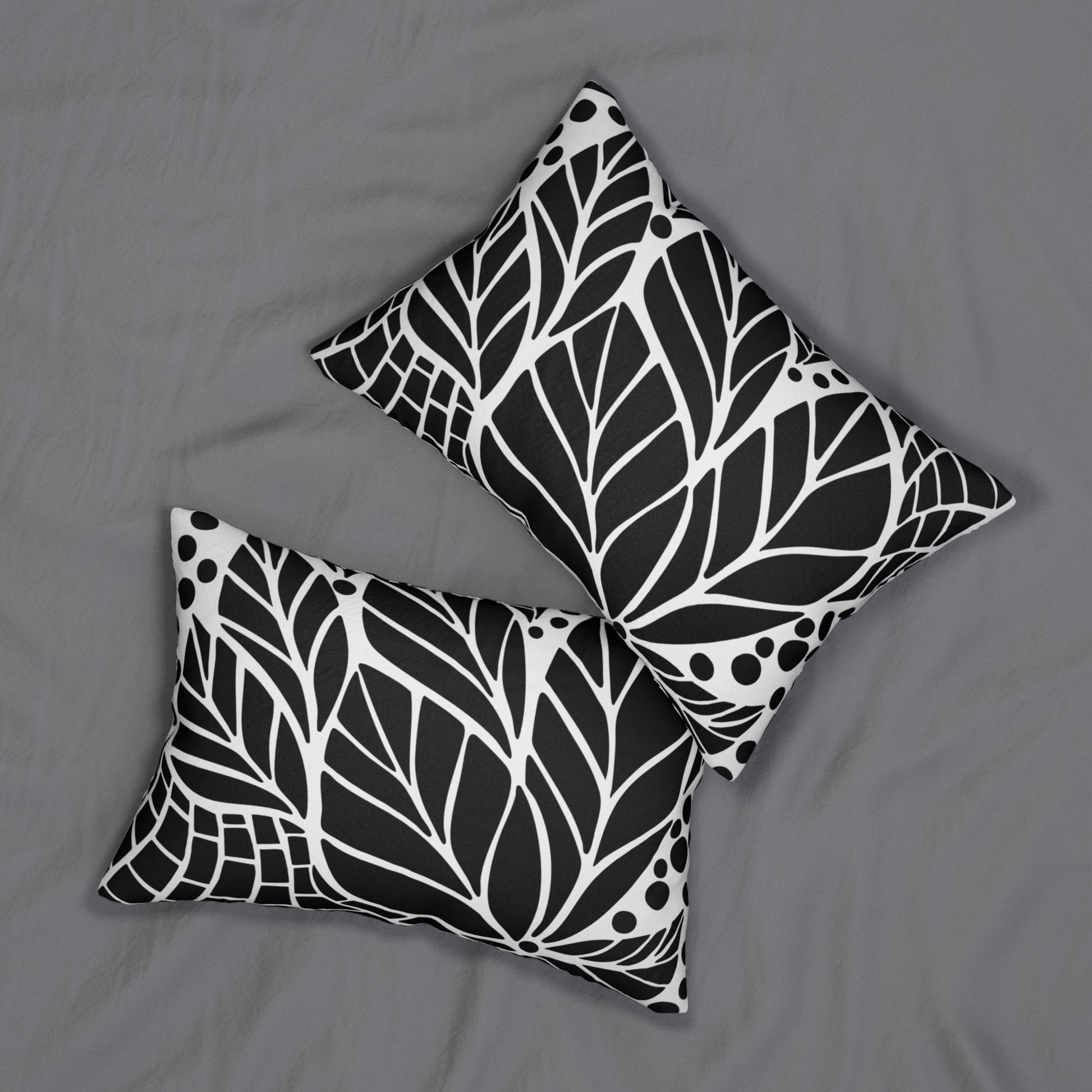 Modern Black and White Leaf Lumbar Pillow, Decorative Throw Pillow, Couch Cushion, Nature-Inspired Home Decor, Chic Accent