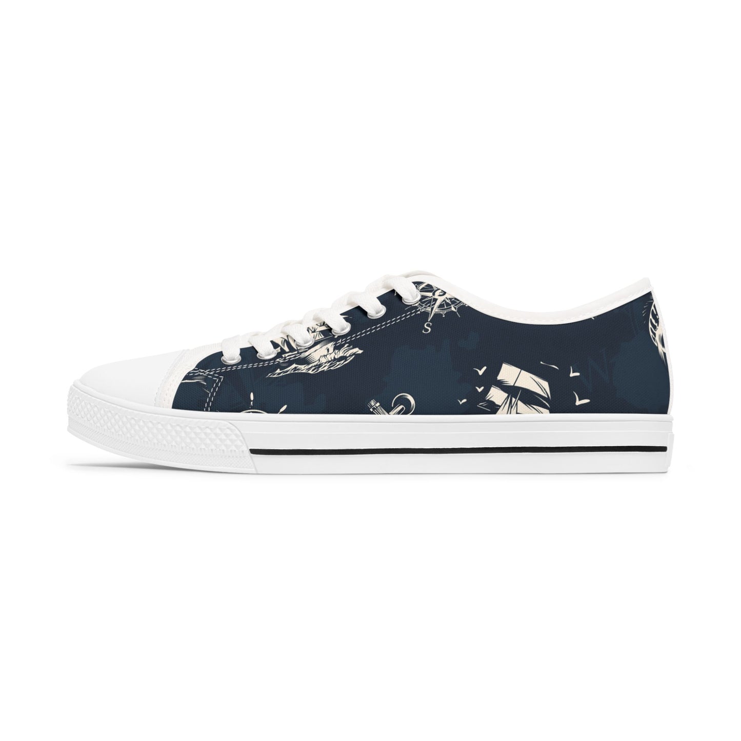 Nautical Print Casual Footwear Sailor's Shoes Ocean-Themed Accessor Gifts for Sea Lovers, Boating Essentials Stylish Women's Low Top Sneakers Trendy Casual Sneakers. Limited stock available.