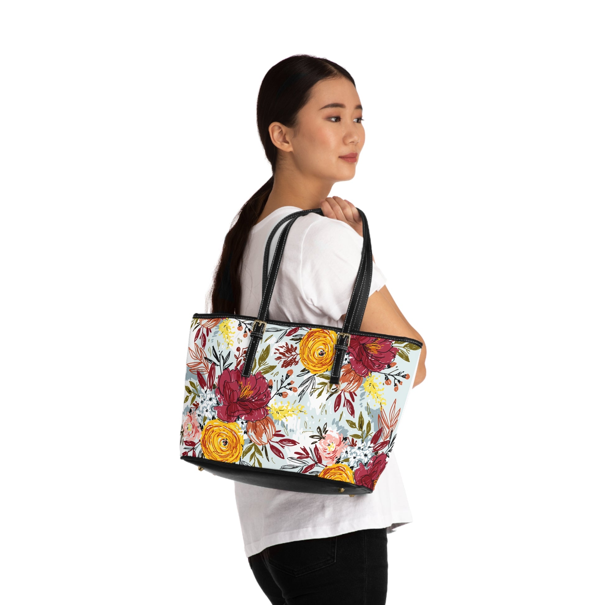 Spring Floral Weekender Tote Bag Perfect for Travel & Everyday Use Floral Bag Chic for Every Occasion Floral Elegant Flower Weekend Bag, Women's Gift, Travel Bag, Floral Print Accessory Floral PU Leather Shoulder Bag Stylish Tote for Every Occasion