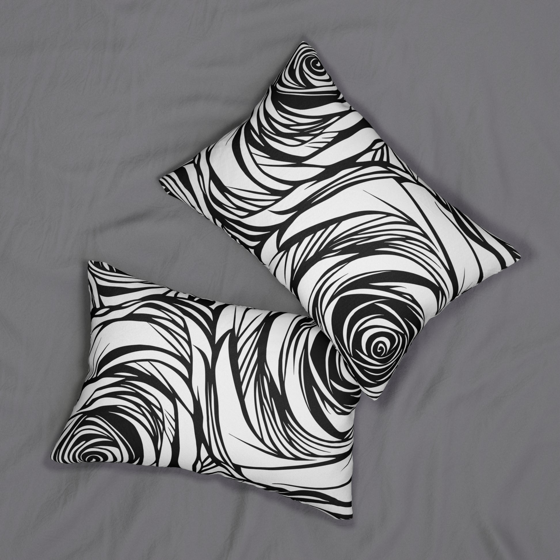 Elegant Black and White Floral Lumbar Pillow, Modern Home Decor, Gift for Her, Accent Pillow for Living Room, Unique Wedding Gift, Sofa