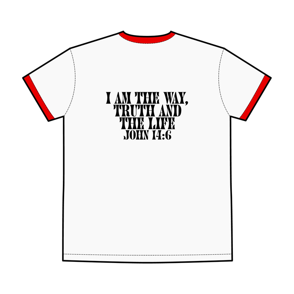 I Am The Way Truth And The Life Scripture Graphic T-Shirt, Bible Verse John 14:6, Christian Men's Staple Ringer Tee, Apparel