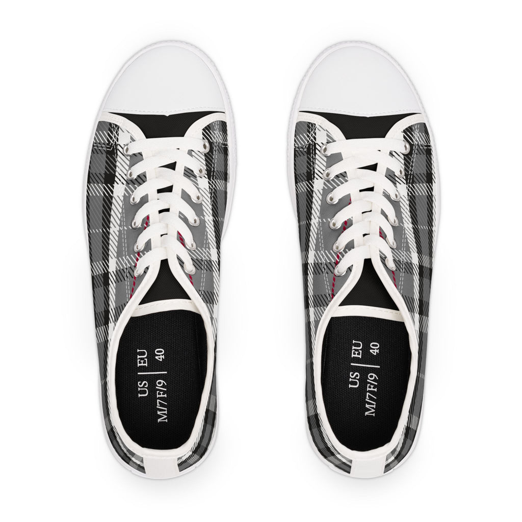 One Of A Kind Women's Chic Black and White Plaid Low Top Sneakers for Women, Casual Wear Shoes, Boho Style Footwear, Perfect for Spring Outings, Retro Sneaker TrendsPlaid Womens Low Top Sneakers Stylish Comfort for Casual Outings. Limited stock available.