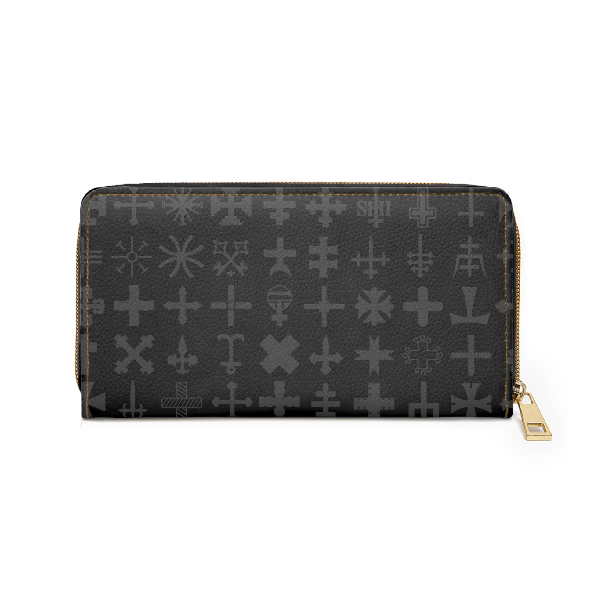 Sleek Black Cross Geometric Zipper Wallet, Stylish Women's Wallet, Everyday Use Purse, Modern Accessory for Travel, Gift for Her