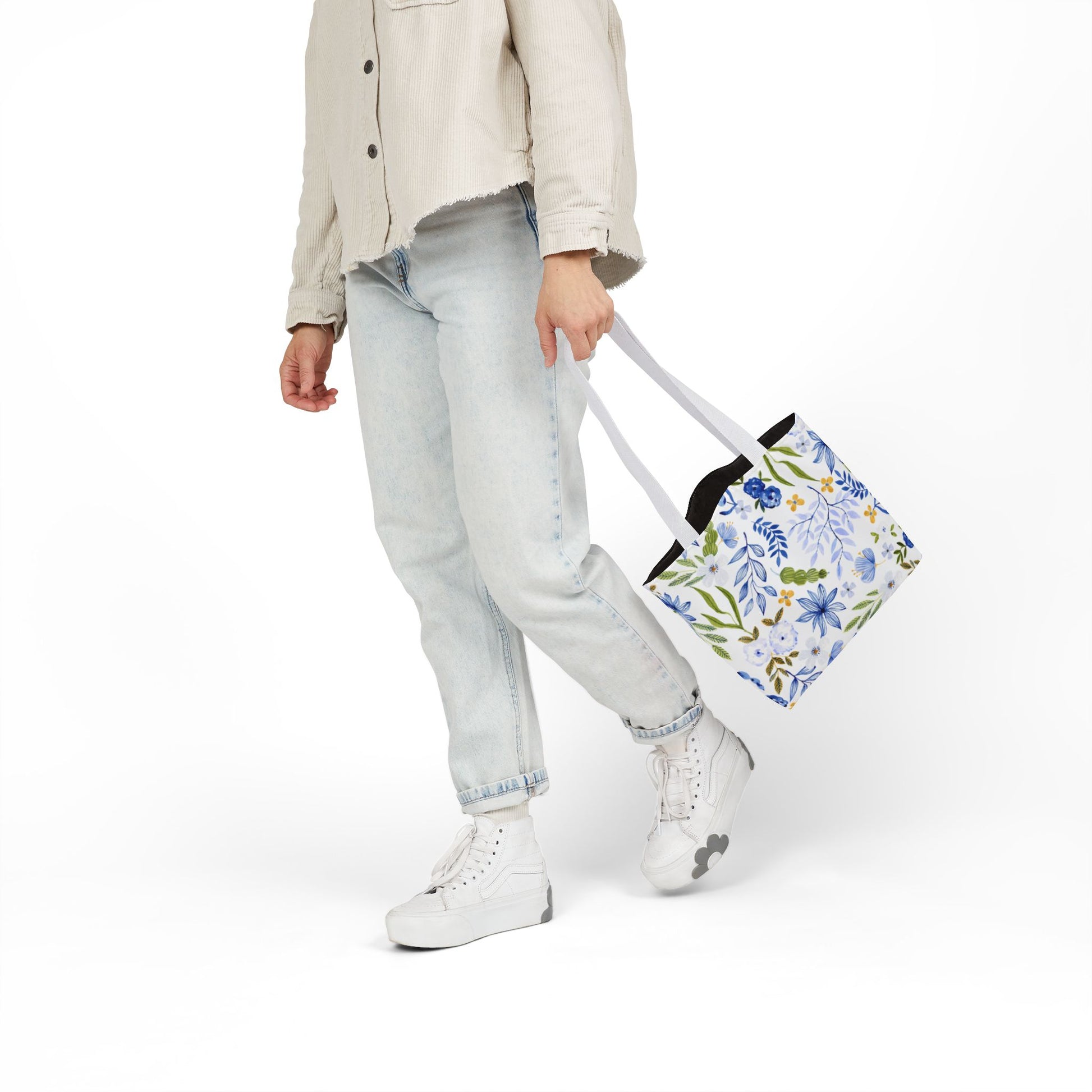 Floral Canvas Tote Bag Flower Handbag, Stylish Beach Tote, Vacation Bag