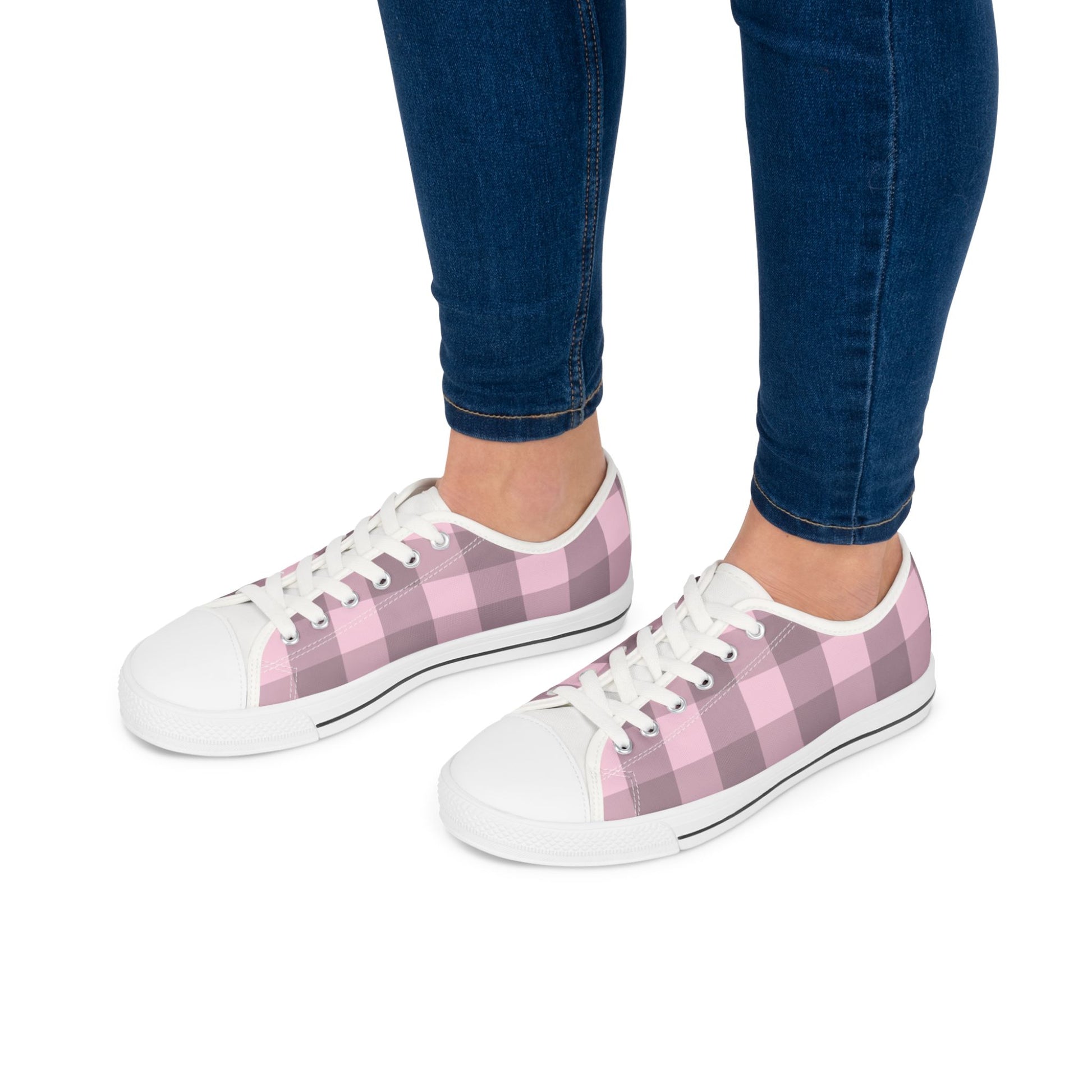 Chic Pink Plaid Women's Low Top Sneakers Stylish Everyday Footwear Chic Pink Plaid Low Top Sneakers for Women, Casual Wear Shoes, Boho Style Footwear, Perfect for Spring Outings, Retro Sneaker Trends. Limited stock available.