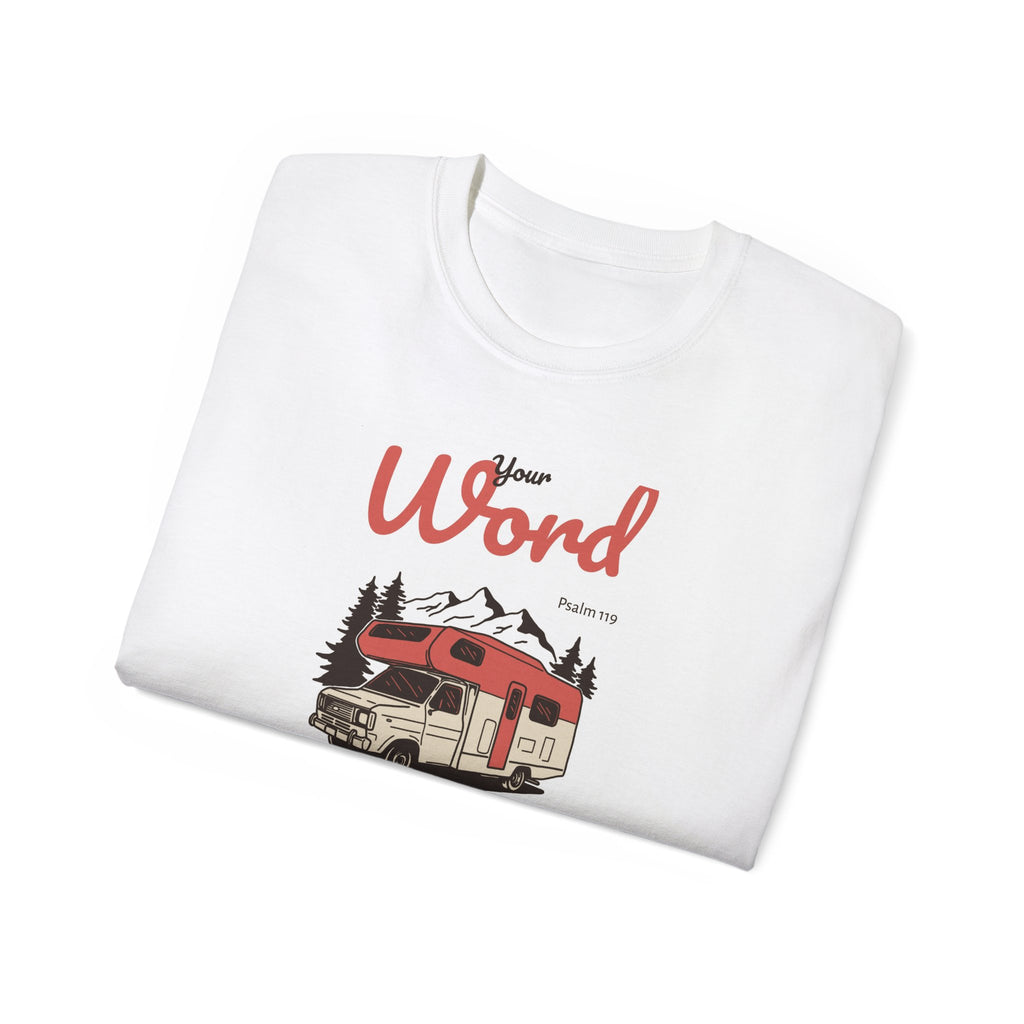 Inspirational Camping Tee Psalm 119, Unisex Ultra Cotton Tee, Perfect for Outdoor Lovers, Faith-Inspired Gift, Summer Road Trip Apparel