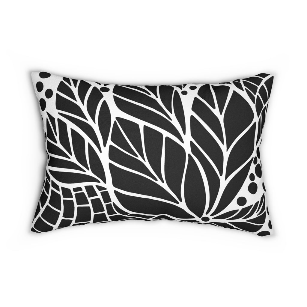 Modern Black and White Leaf Lumbar Pillow, Decorative Throw Pillow, Couch Cushion, Nature-Inspired Home Decor, Chic Accent