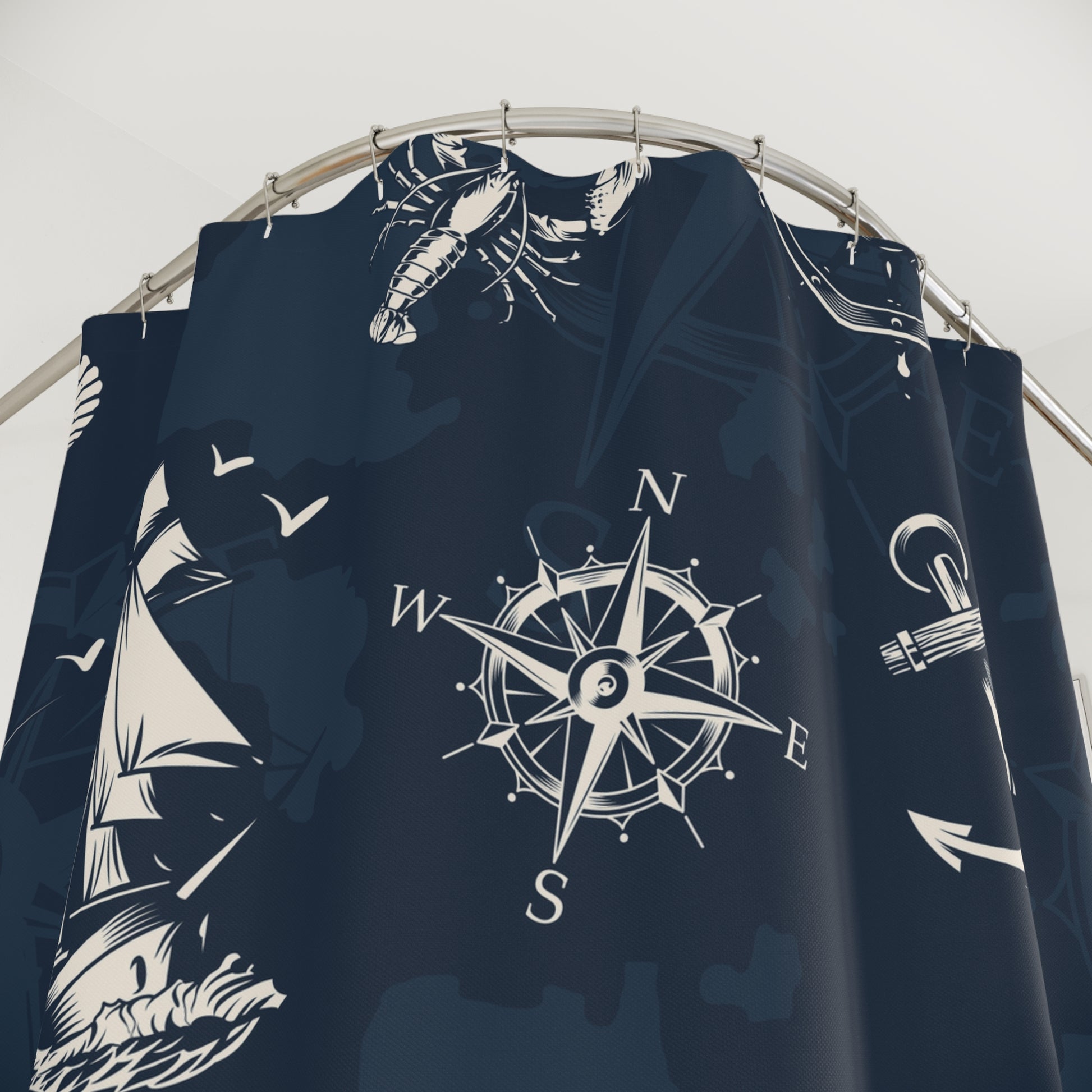 Nautical Adventure Shower Curtain - Maritime Design with Ships & Compass