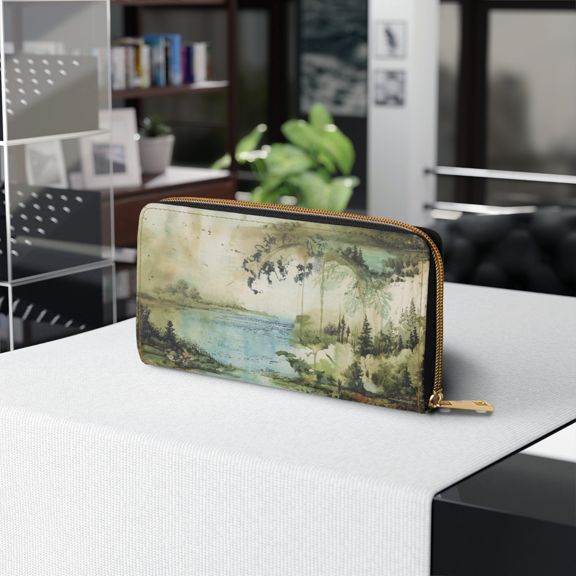 Artistic Watercolor Zipper Wallet Nature Inspired Design, Perfect Gift for Nature Lovers Travel Companion, Functional Accessory, Eco-Friendly