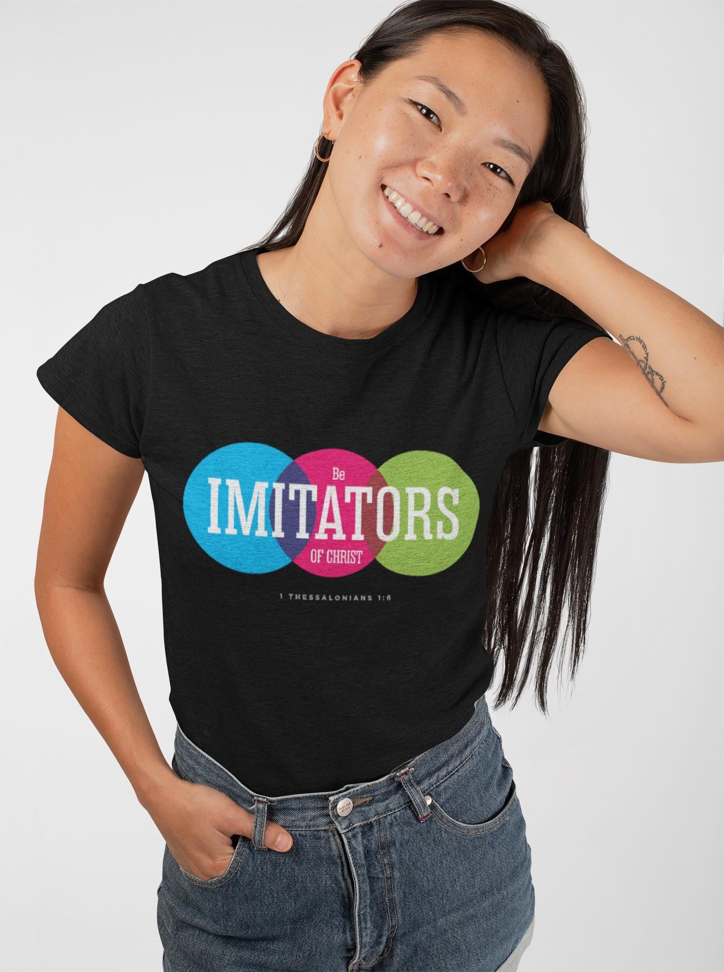 Graphic T-Shirt For Christian Men Women Bible Verse Tee "Be Imitators Of Christ" Scripture Tee Christian Apparel White Black