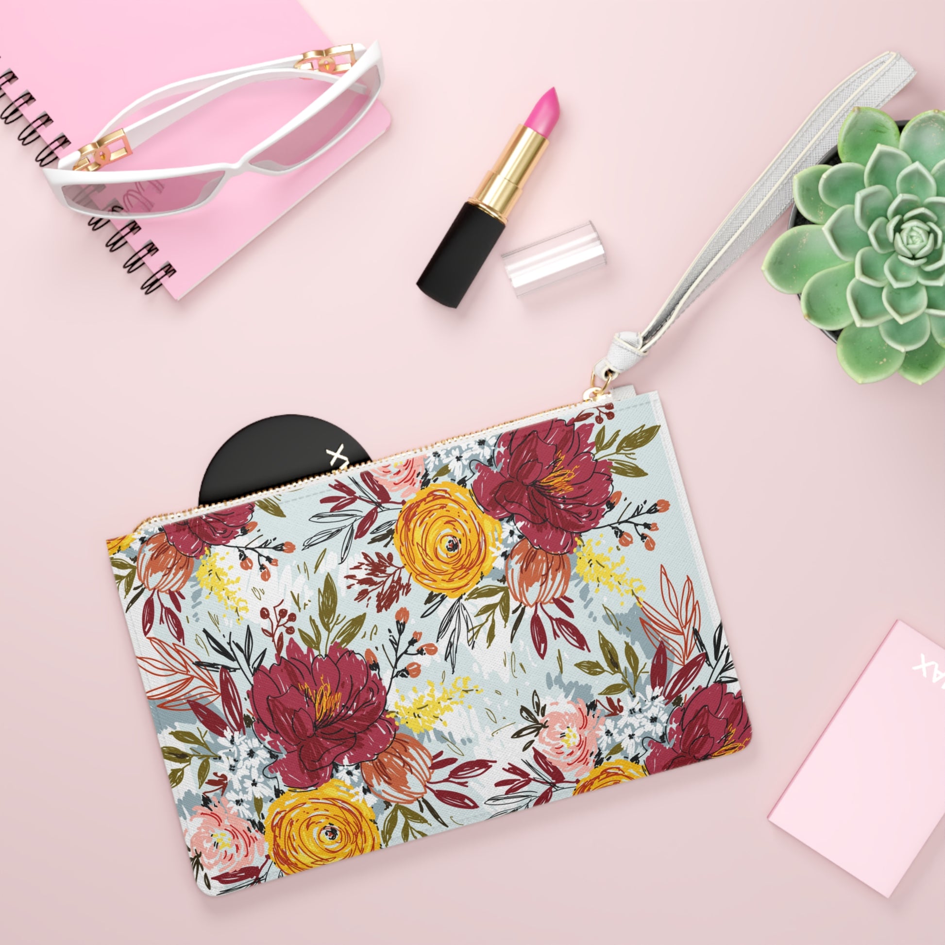 Spring Floral Clutch Bag Chic Accessory for Every Occasion Floral Zipper Wallet Elegant Flower Wallet, Women's Gift, Travel Wallet, Organizer Floral Print Accessory