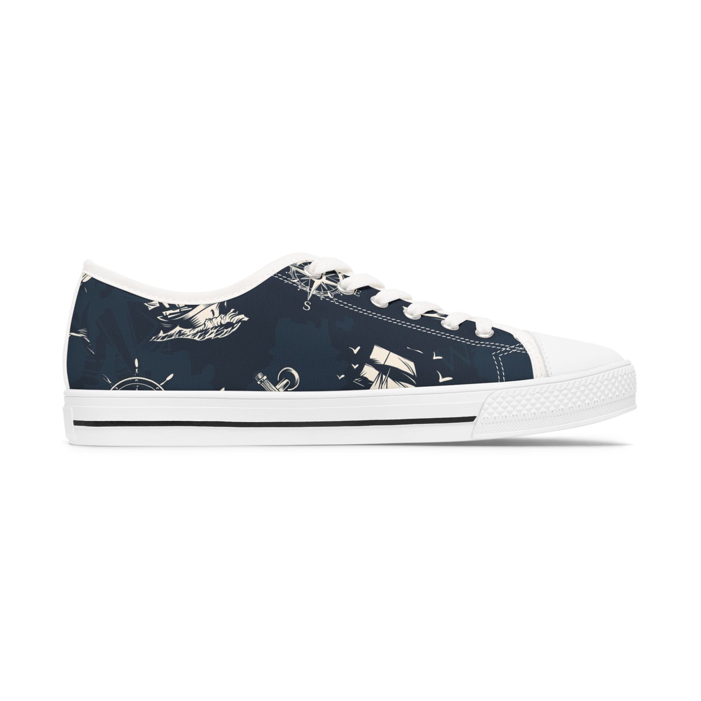 Nautical Print Casual Footwear Sailor's Shoes Ocean-Themed Accessor Gifts for Sea Lovers, Boating Essentials Stylish Women's Low Top Sneakers Trendy Casual Sneakers. Limited stock available.