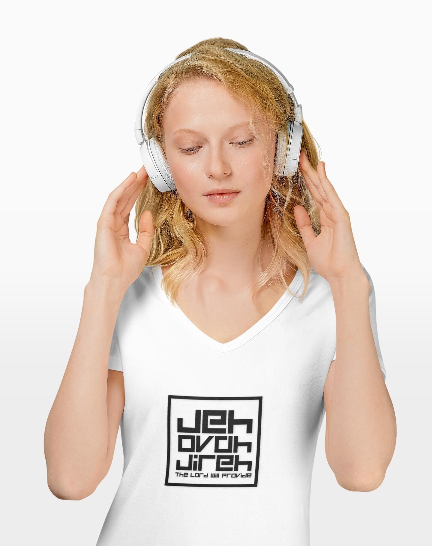 Unisex V-Neck T-shirt Jehovah Jireh Graphic T-Shirt Gift For Mom Dad Religious Shirt Faith Tee Graphic T-shirt Spiritual clothing for women