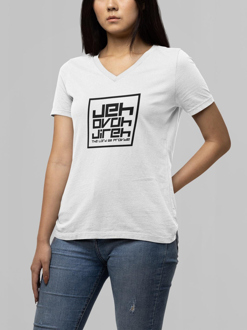 Unisex V-Neck T-shirt Jehovah Jireh Graphic T-Shirt Gift For Mom Dad Religious Shirt Faith Tee Graphic T-shirt Spiritual clothing for women