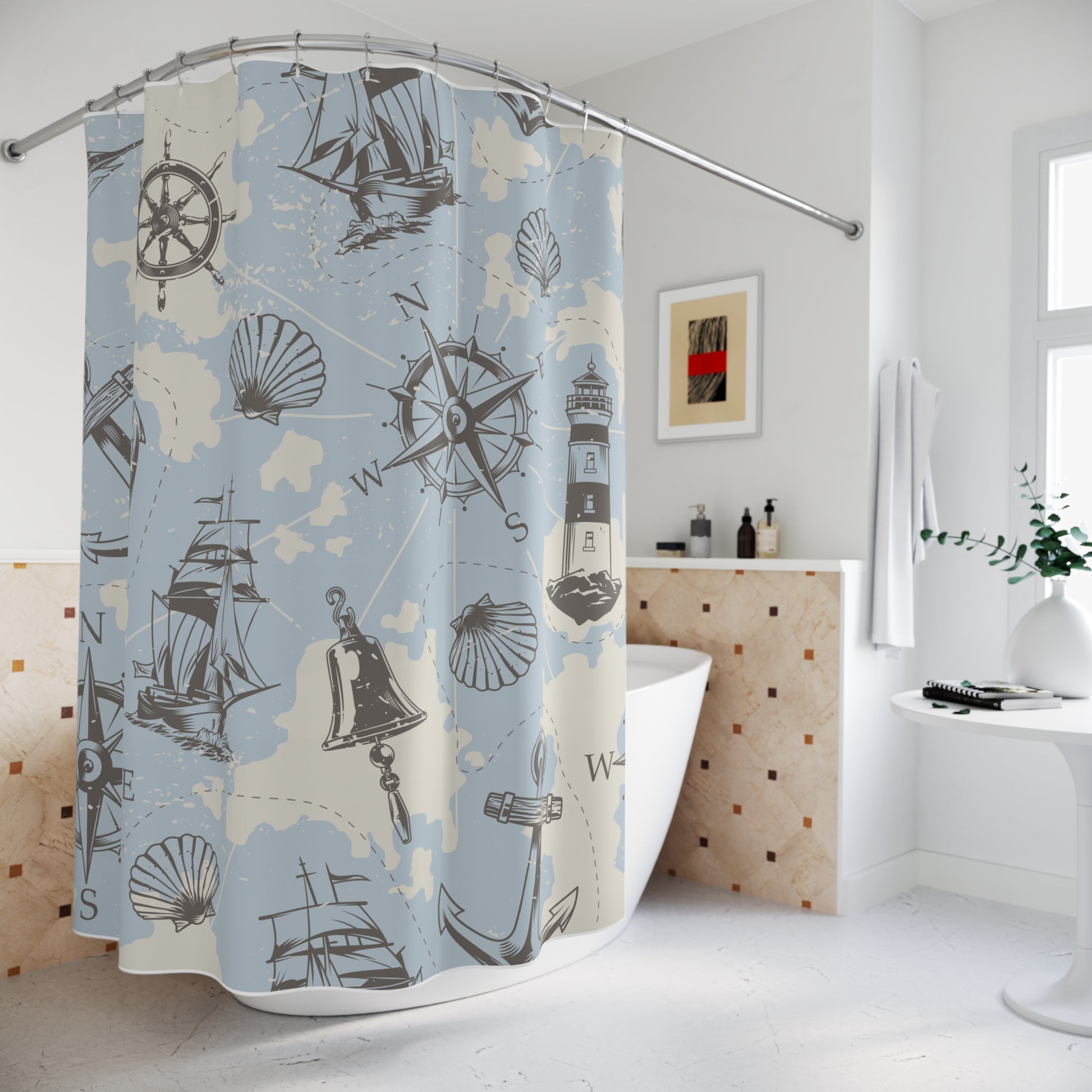 Nautical Adventure Shower Curtain – Coastal Decor for Beach Lovers