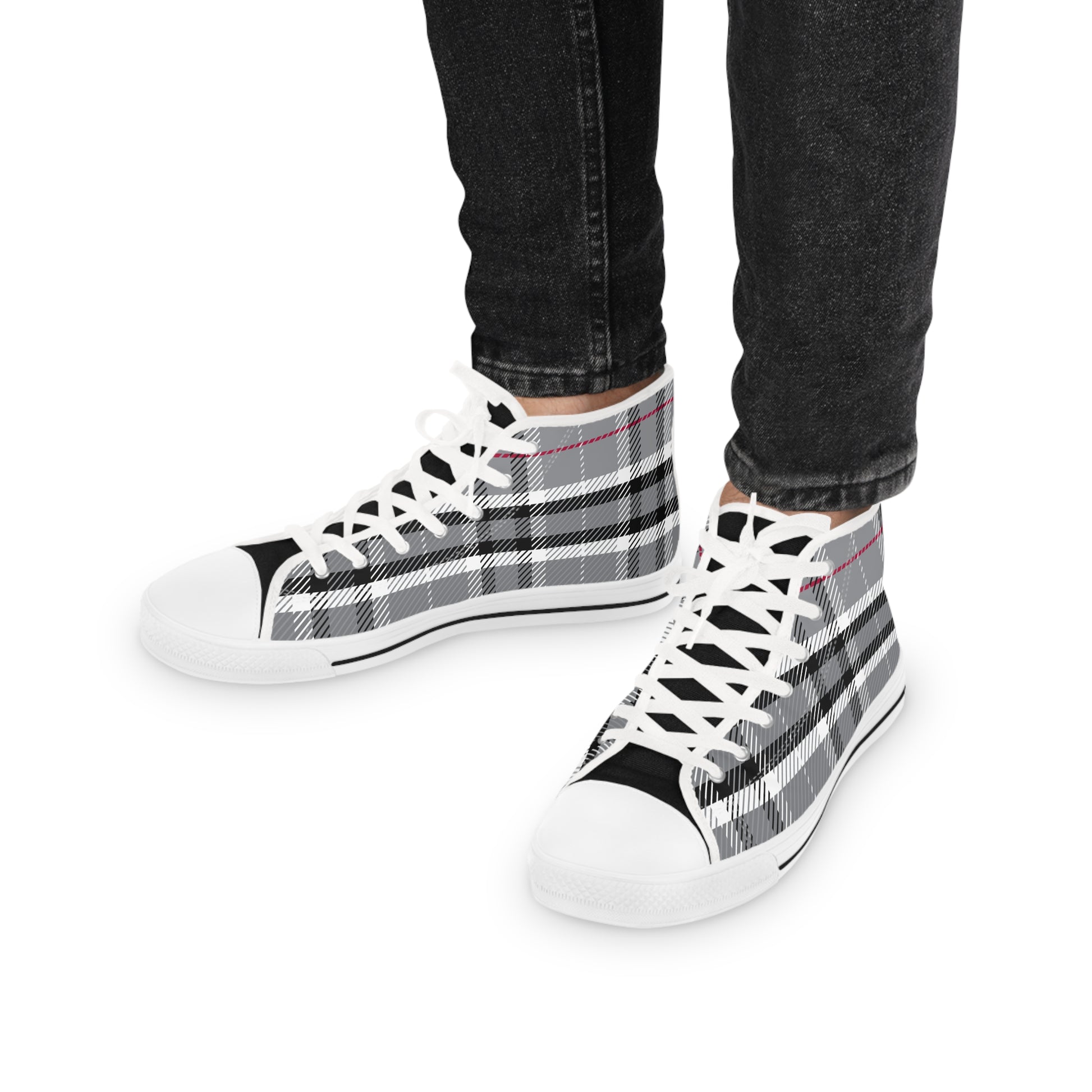 Designer Mens Stylish Grey Plaid High Top Sneakers for Men